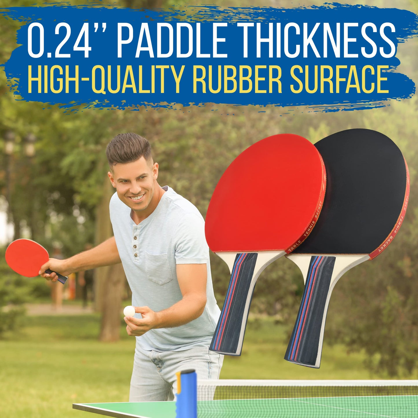 SereneLife Ping Pong Paddle Set, Indoor/Outdoor Table Tennis Paddles for 2, Includes Ping Pong Net with Clamps, 3 Balls