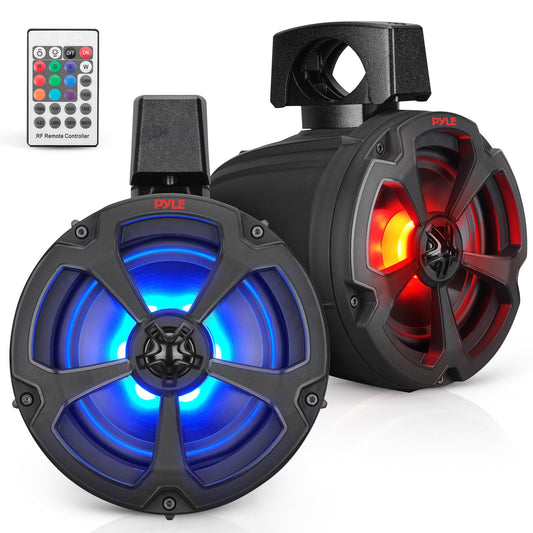 Pyle Marine Speakers, Boat Speakers, Waterproof Speakers, 6.5’’ Water-Resistant Bluetooth, 1200 Watt, RGB Lights, Remote Control, Aux Input, Universal Mounting Brackets, ATV, UTV, Jeep, PLUTV65BTR