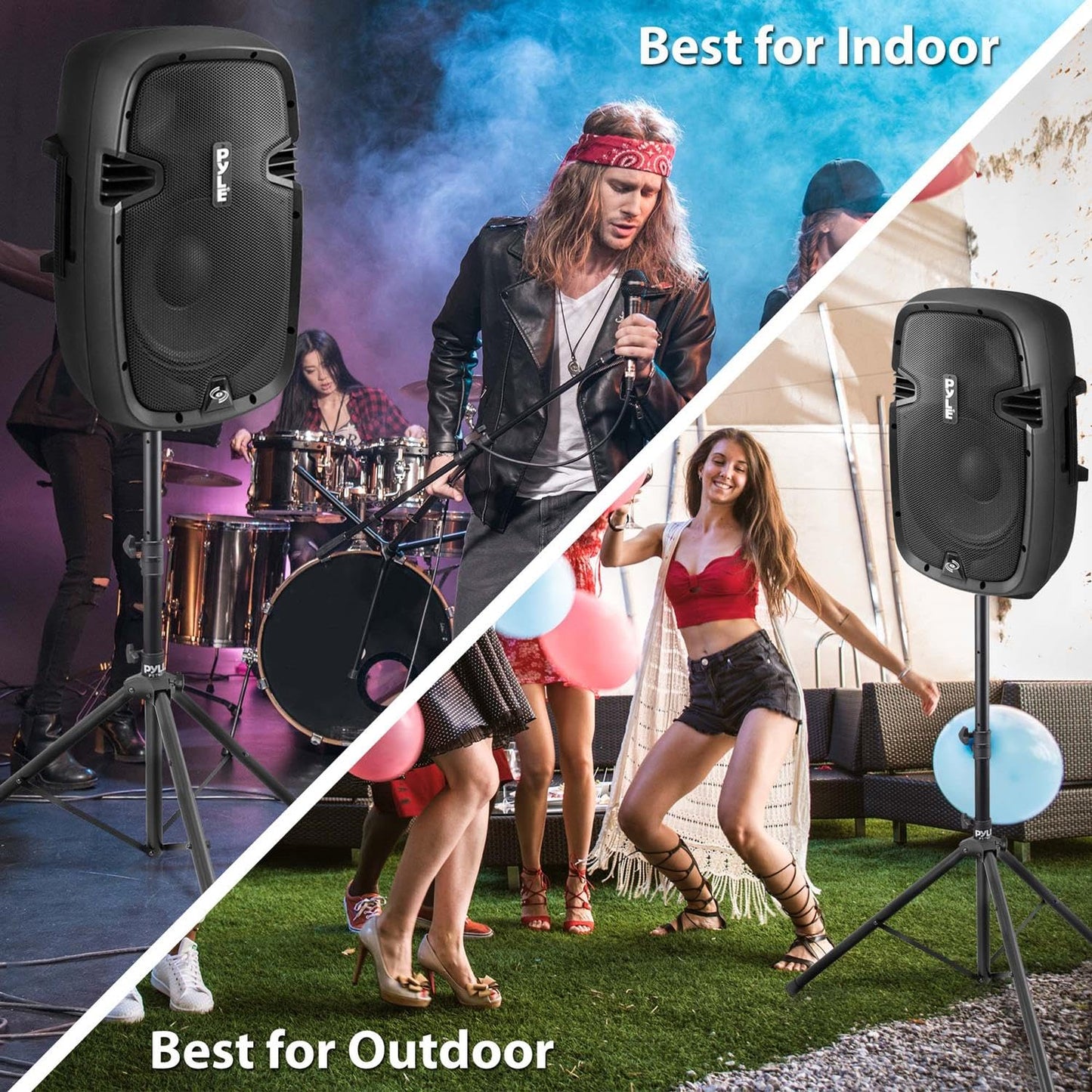 Pyle Tripod Speaker Stand, 33.9"x31.5"x58.0” Inch Adjustable Holder Mount, Durable Steel Design, Universal 35mm Compatibility, Safety Lock Pin, Foldable for Storage, Ideal for Large Speakers
