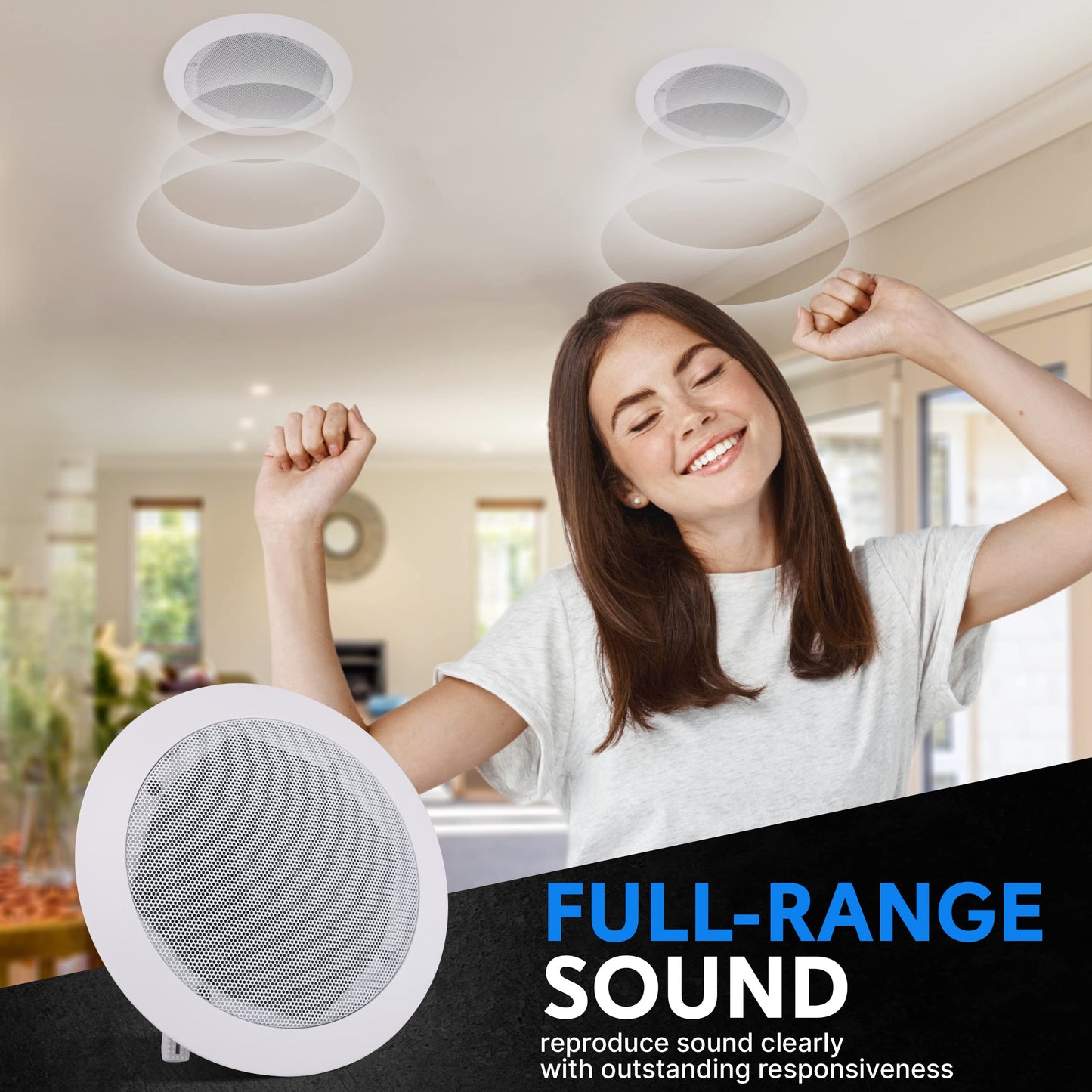 Pyle Ceiling and Wall Mount Speaker -5.25” 2-Way 70V Audio Stereo Sound Subwoofer Sound with Dome Tweeter, 300 Watts,In-Wall & In-Ceiling Flush Design for Home Surround System - Pyle PDIC53T (White)