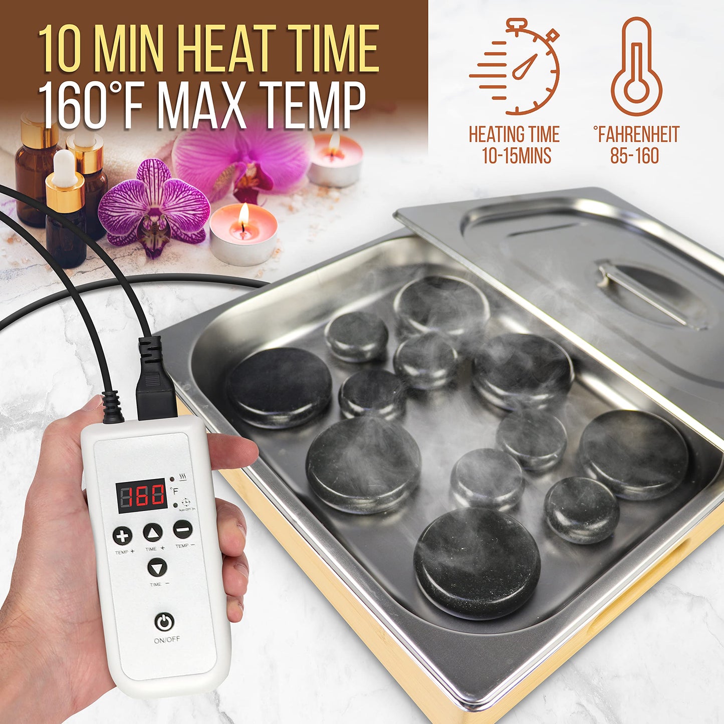 Portable Massage Stone Warmer Set Electric Spa Hot Stones Massager and Heater Kit with 6 Large and 6 Small Round Shaped Basalt Warm Massaging Therapy Rocks Equipment, Digital Controller Heating Bag