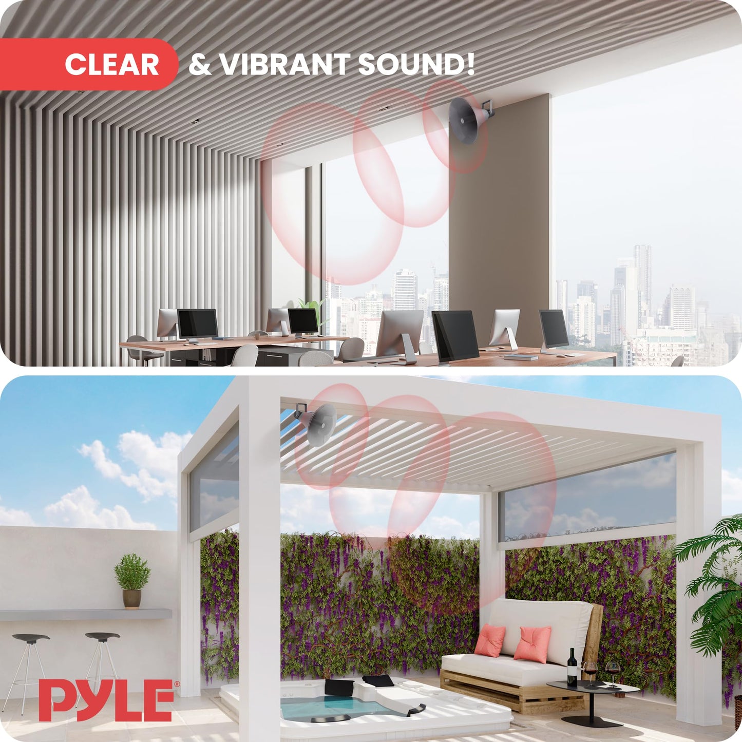 Pyle Indoor Outdoor PA Horn Speaker - 19.5" 100W Power Compact Loud Sound Megaphone w/ 400Hz-5KHz Frequency, 16 Ohm, 100V/70V Transformer, Mounting Bracket - 100V/70V Audio System - PyleHome PHSP20