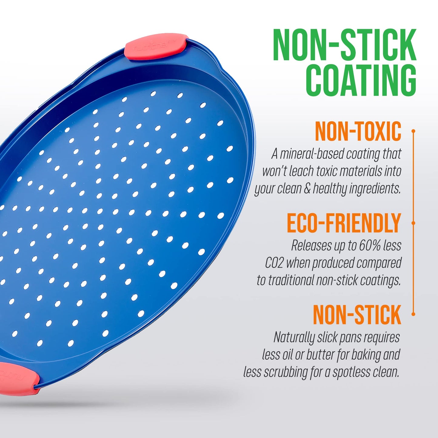 NutriChef 13-Inch Nonstick Pizza Tray - Round Carbon Steel Non-Stick Pizza Baking Pan with Perforated Holes, Premium Bakeware Pizza Screen with Silicone Grip Handles, Dishwasher Safe - Blue