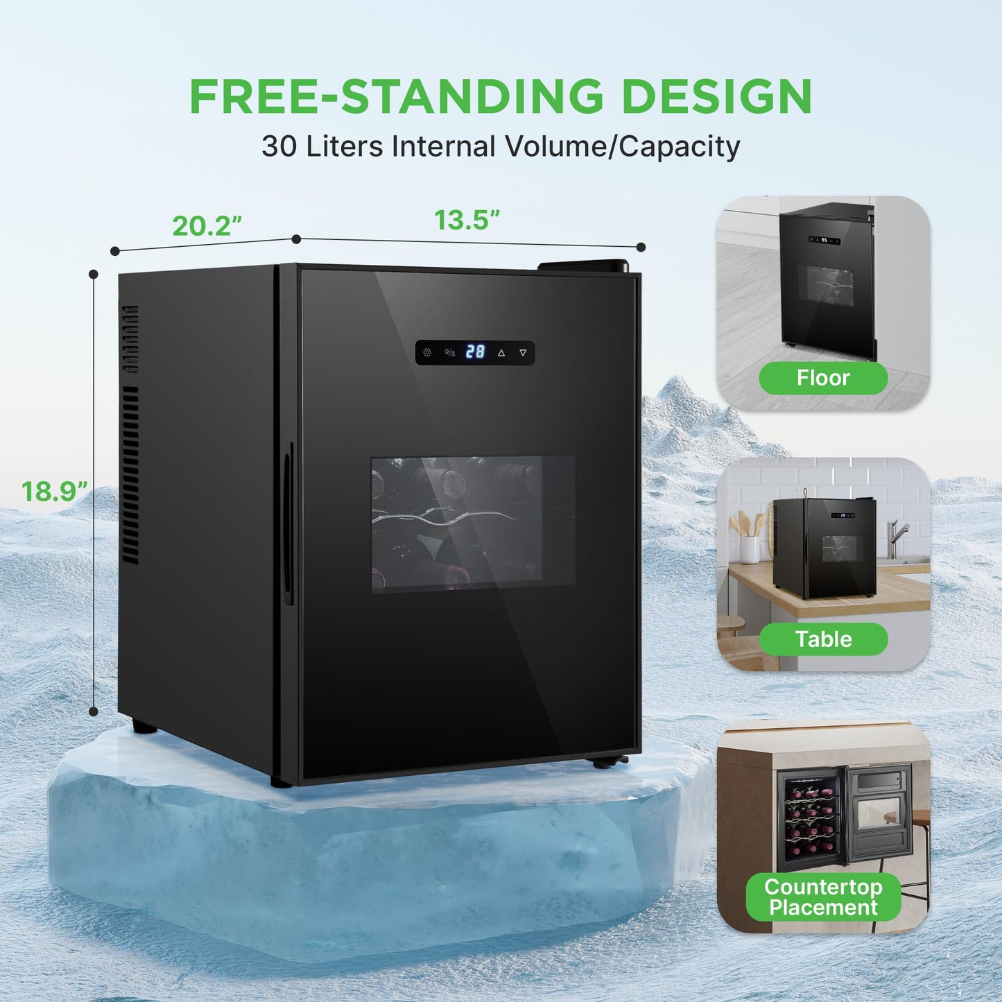 NutriChef PKCWC128 12 Bottle Slim Fridge | for Both Red & White Adjustable Temperature 41°F to 64°F | Ultra Quiet | Mini Wine Cooler for Home & Office | Free Standing 18x13x20 in | Black