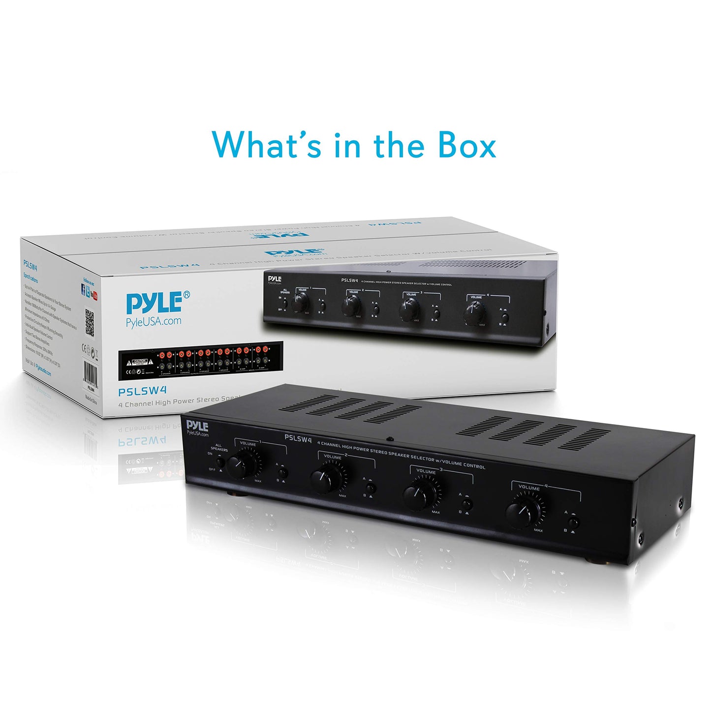 Pyle 4 Channel Speaker Selector Switch - Multi Zone A B Speaker Distribution Controller Box w/Independent Audio Source Volume Control, Supports Home Theater Stereo Amplifier Receiver System - PSLSW4