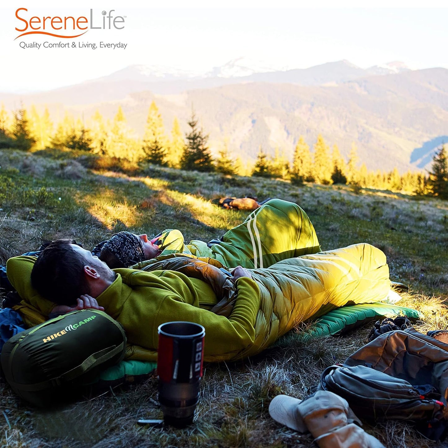 SereneLife Backpacking Sleeping Bag Camping Gear-Double Sleeping Bag For Adults/Teens W/2 Pillows,Bag-Outdoor Lightweight Weather Proof Sleeping Bags For Camping,Backpacking,Hiking-SereneLife SLSBX9
