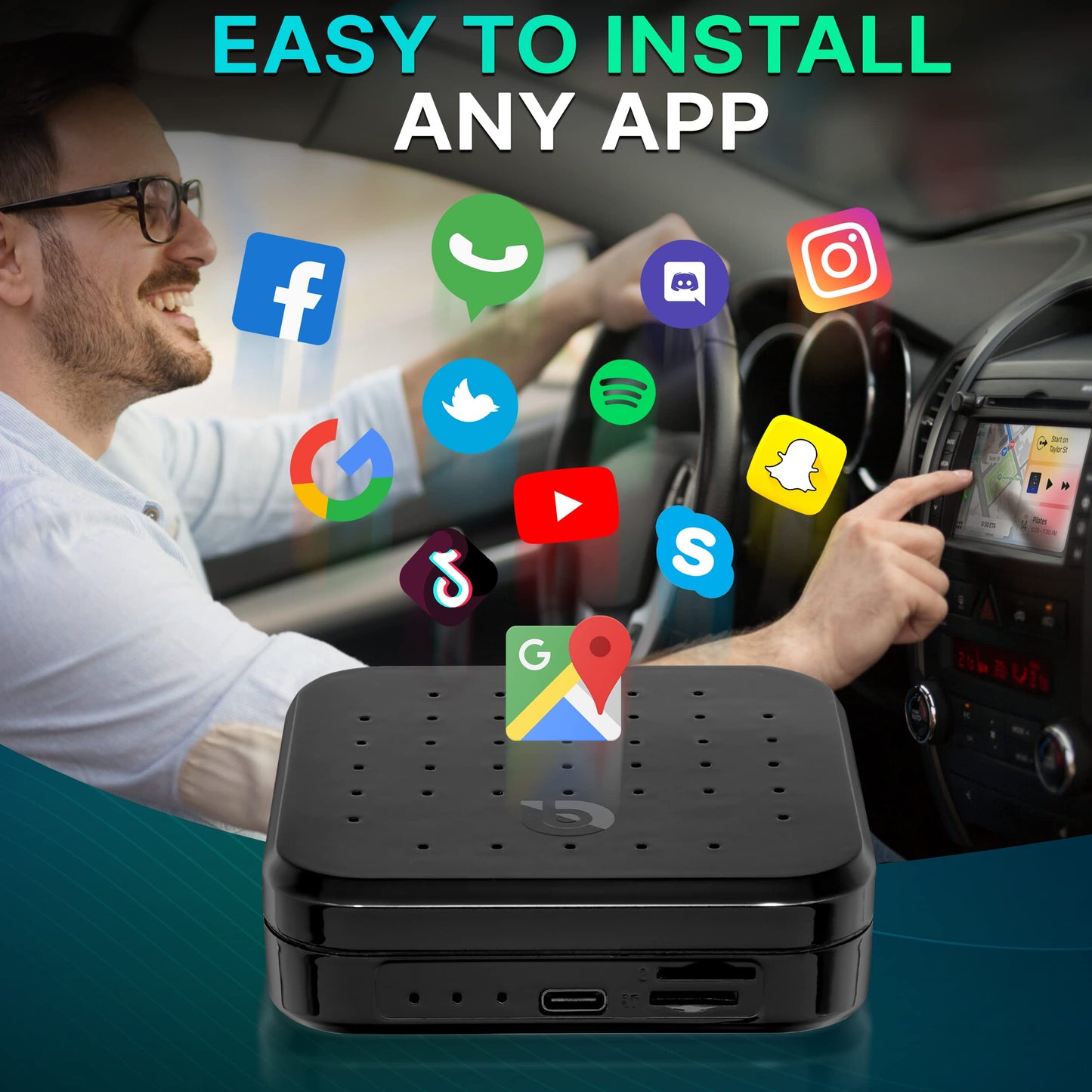 Pyle Wireless CarPlay & Android Auto Car Adapter – 4GB RAM 64GB ROM, Dual-Band WiFi, Octa-Core Processor, 4K HD, Screen Mirroring, USB3.0, Bluetooth, Supports Android Apps