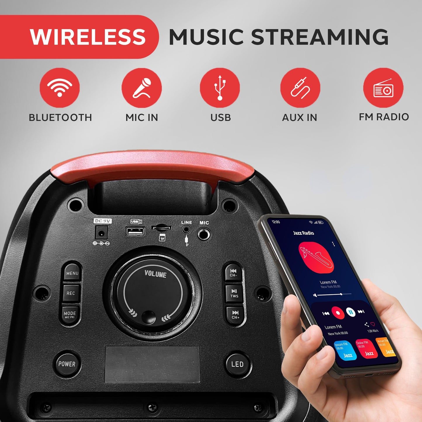 Pyle Bluetooth Party Speaker, 160W Bluetooth Party Box Speaker with True Wireless Stereo System, Powerful Bass and Clear Treble, Carry Bag, Tripod, TWS, FM Radio, USB, AUX and Mic Inputs, 15"x12"x24"