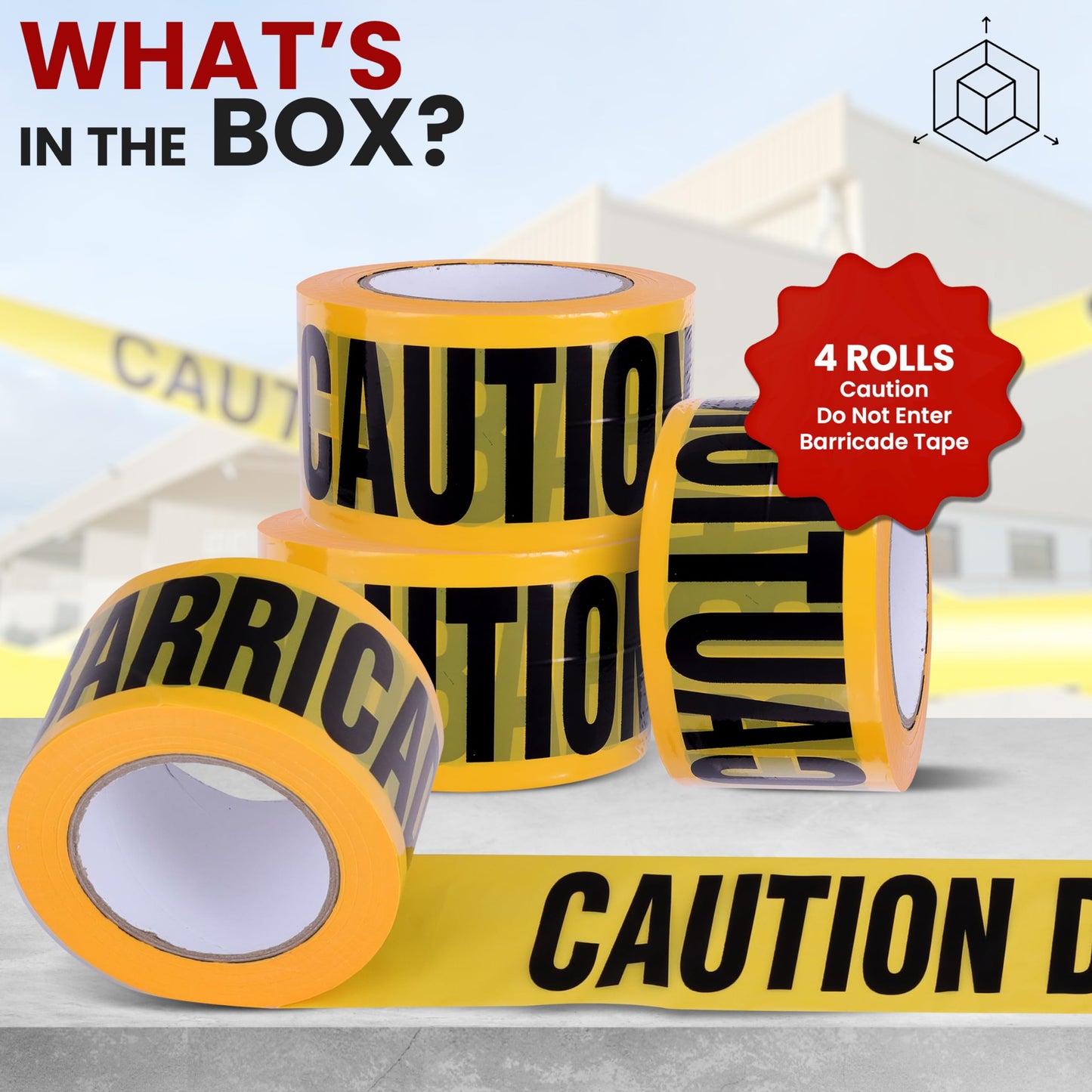 Pyle Caution Tape Yellow, "Caution Do Not Enter” 200 Meter Roll of Non-Adhesive Safety Barricade Warning Tape, Highly Durable & Visible for Indoor/Outdoor Use 4 pc