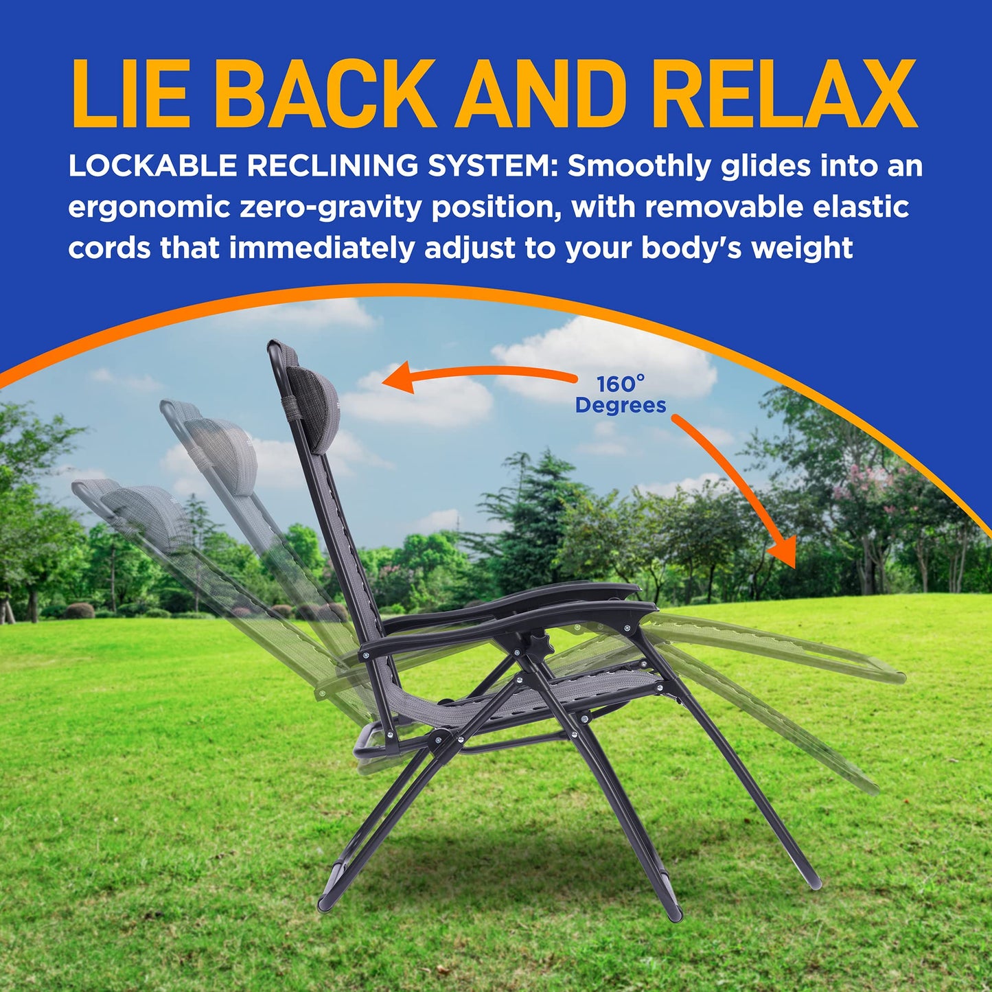SereneLife Zero Gravity Chairs Set of 2 - Adjustable Steel Mesh Lawn Chairs - Outdoor Lounge Chairs with Detachable Cup Holder Tray - Foldable Outdoor Chair with Removable Pillows - Grey