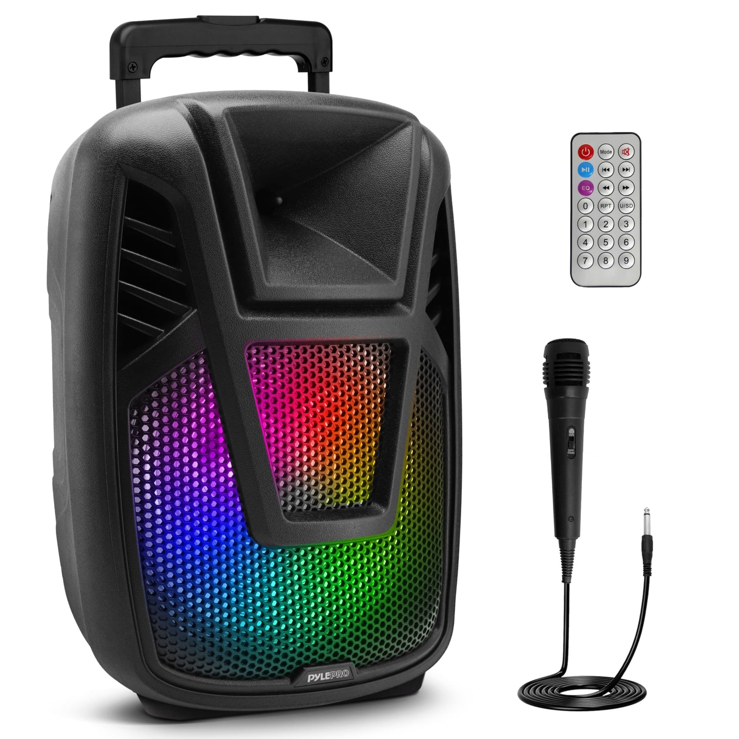 Pyle Portable Speaker - 15” 80 Watts Max Power Output Loudspeaker PA System w/ LED Light, Handles, Wheels, & Remote Control, Built-in Digital Amp and Rechargeable Battery
