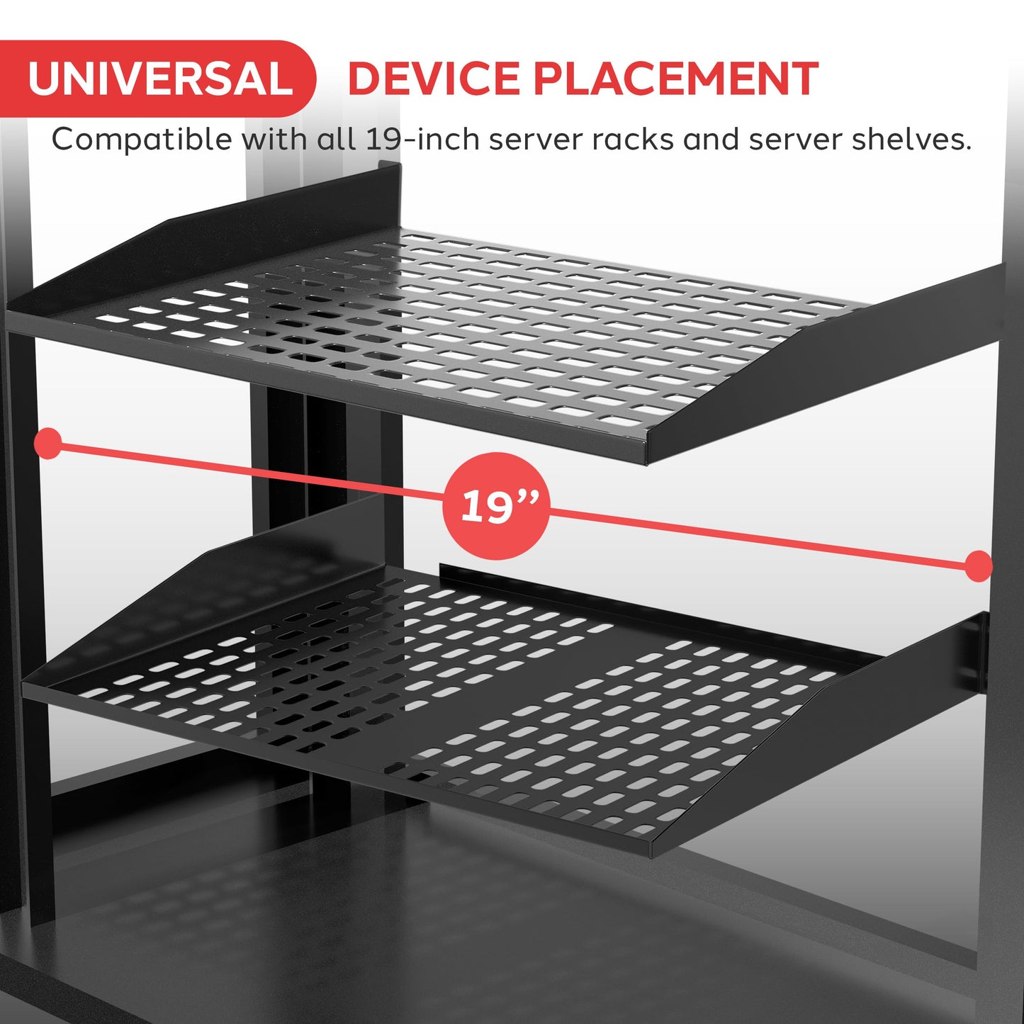 Pyle 19-Inch 1U+2U Server Rack Shelves - Universal Mounting Tray for Computer Racks & Cabinets, Wall Mount Compatible, Ventilated Design for Air Circulation, Black Computer Case,110lbs Weight Capacity