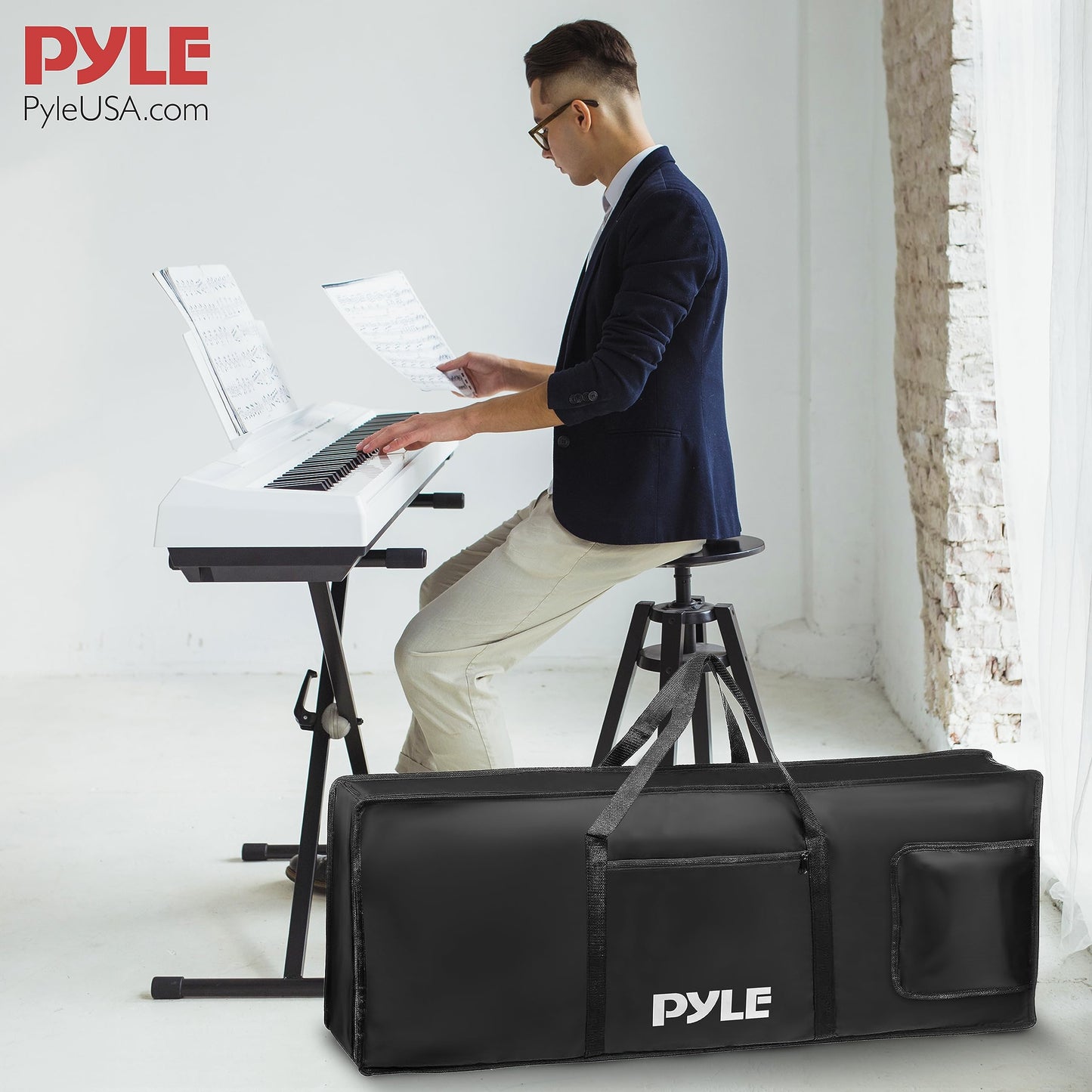Pyle Keyboard Case, 61 Key Carrying Case Bag for Piano Keyboards, Protects and Covers Portable Digital Keyboard Water Resistant, Used for Models PKBRD6139BT, PKBRD6151PB, and PKBRD6175P