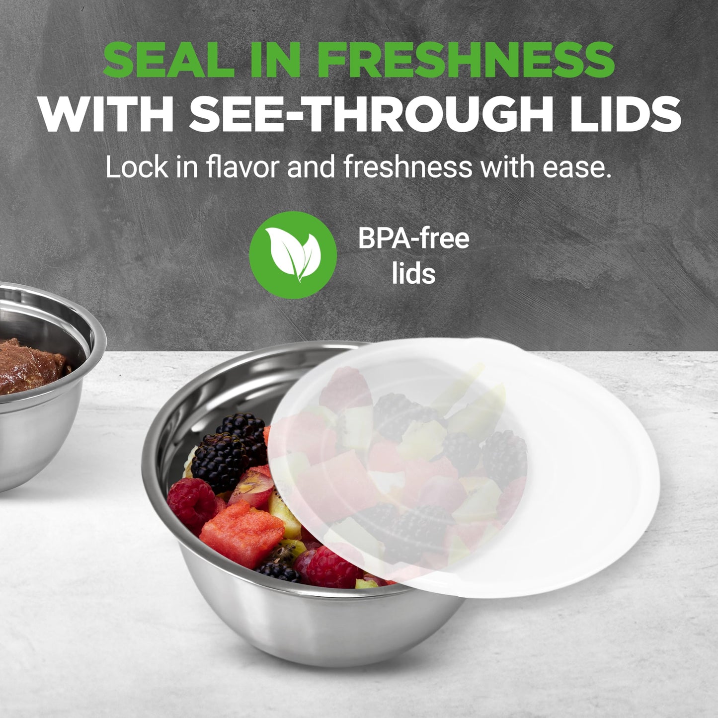 NutriChef 10 Piece Stainless Steel Mixing Bowls with Airtight Lids, Dishwasher Safe, 5 Stackable Nesting Bowls and 5 BPA-Free Lids for Kitchen, Cooking, Food Storage, Meal Prepping, Mixing & Serving