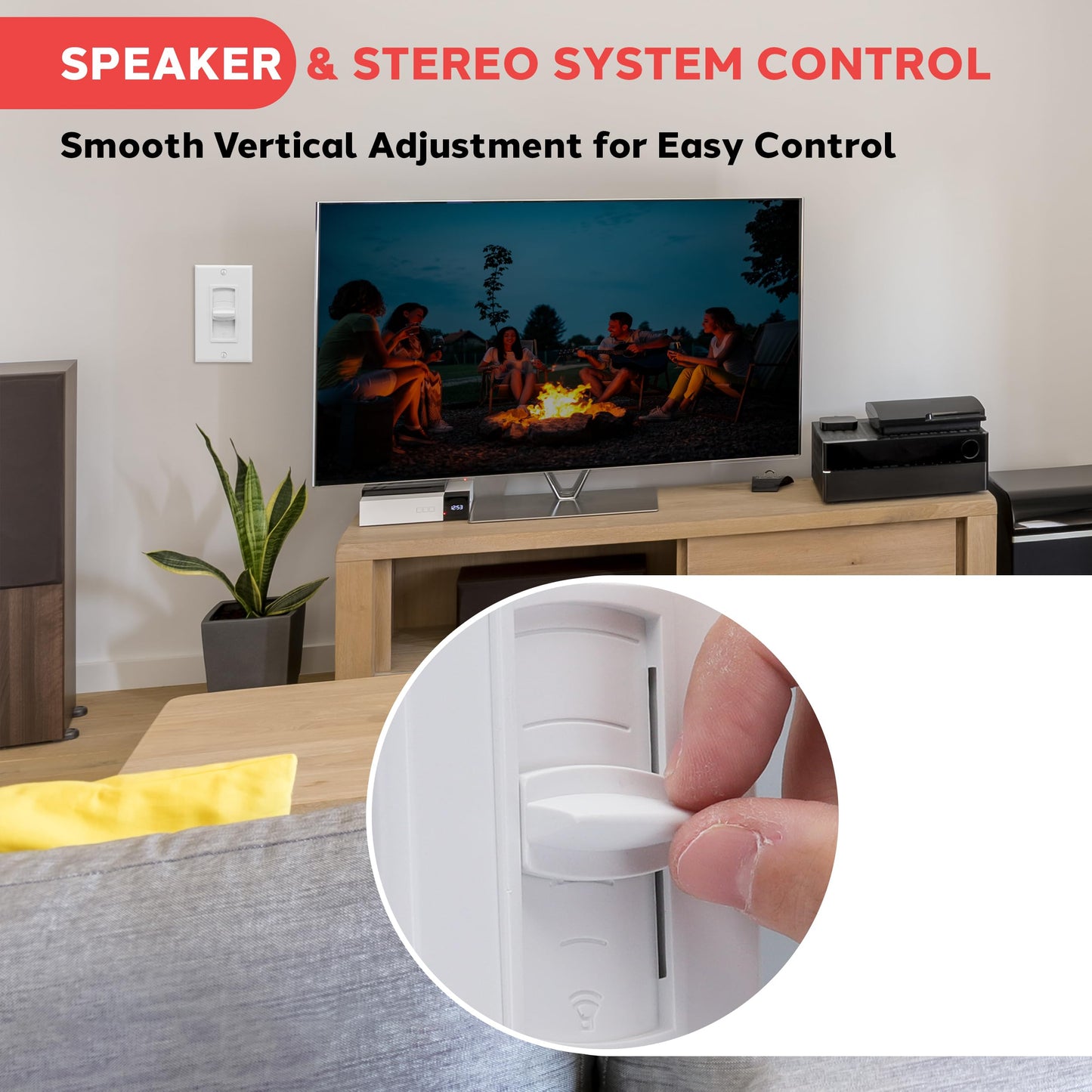Pyle In Wall Speaker Volume Control - Home Audio Smart Speakers Stereo Controller Selector Switch Pod Box - In-Wall Vertical Sliding Control, For Home Theater Indoor or Outdoor Remote Speakers