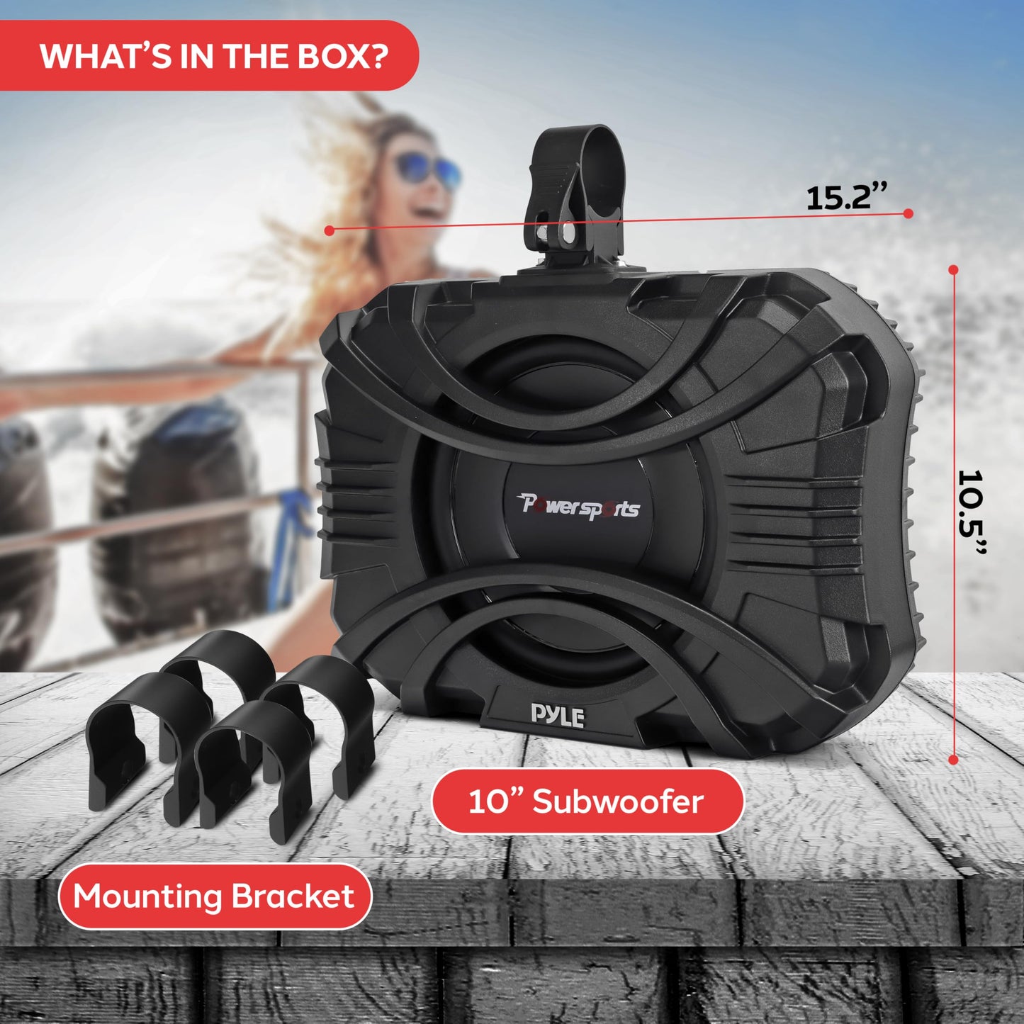 Pyle 10 Inch Subwoofer System - 400 Watts Powered Subwoofer for Marine & Powersports, Quick-Mount, Water Resistant Vehicle System, Weatherproof Housing, Designed for UTVs & Boats