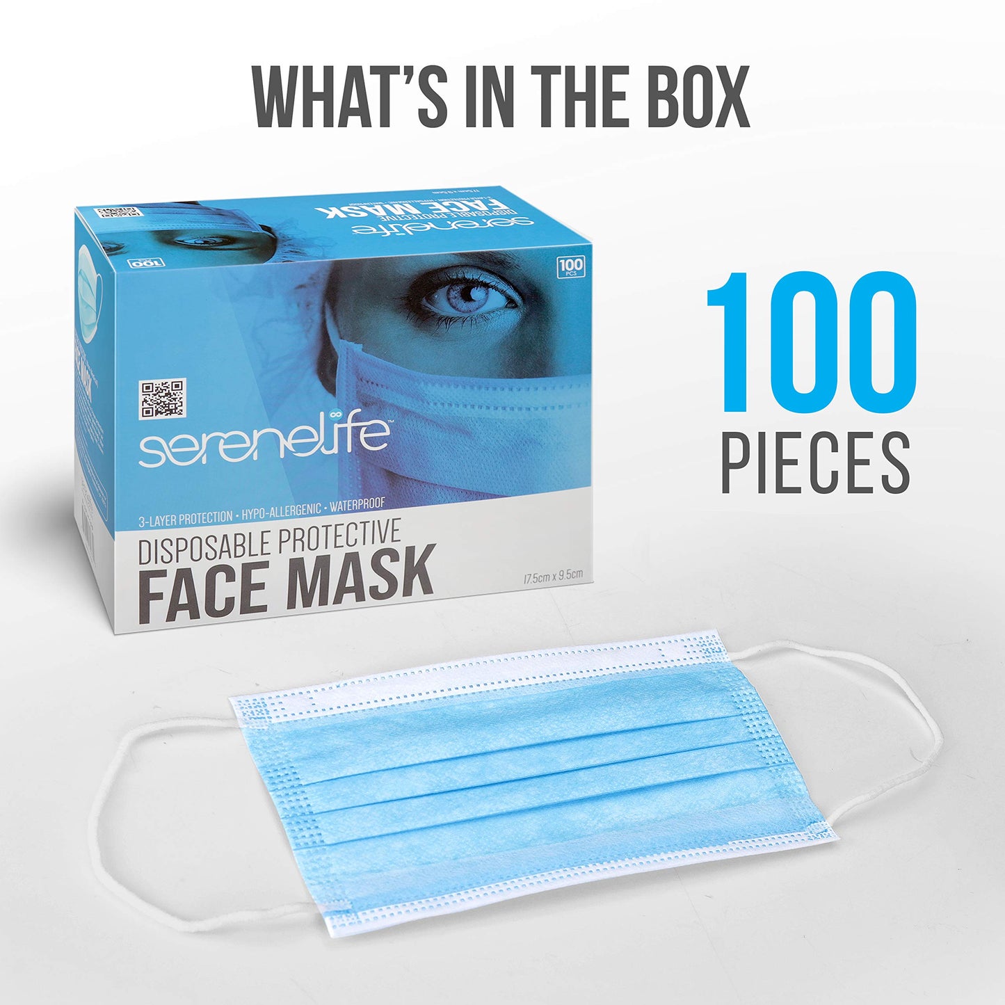 SereneLife 100 Pcs. Disposable Face Masks - 3 Layer Protection Breathable Face Masks, for Dust Covering, Protective Dust Filter, PPE Safety Mouth Cover, and Nose Shield, for Adults SL3PLY100