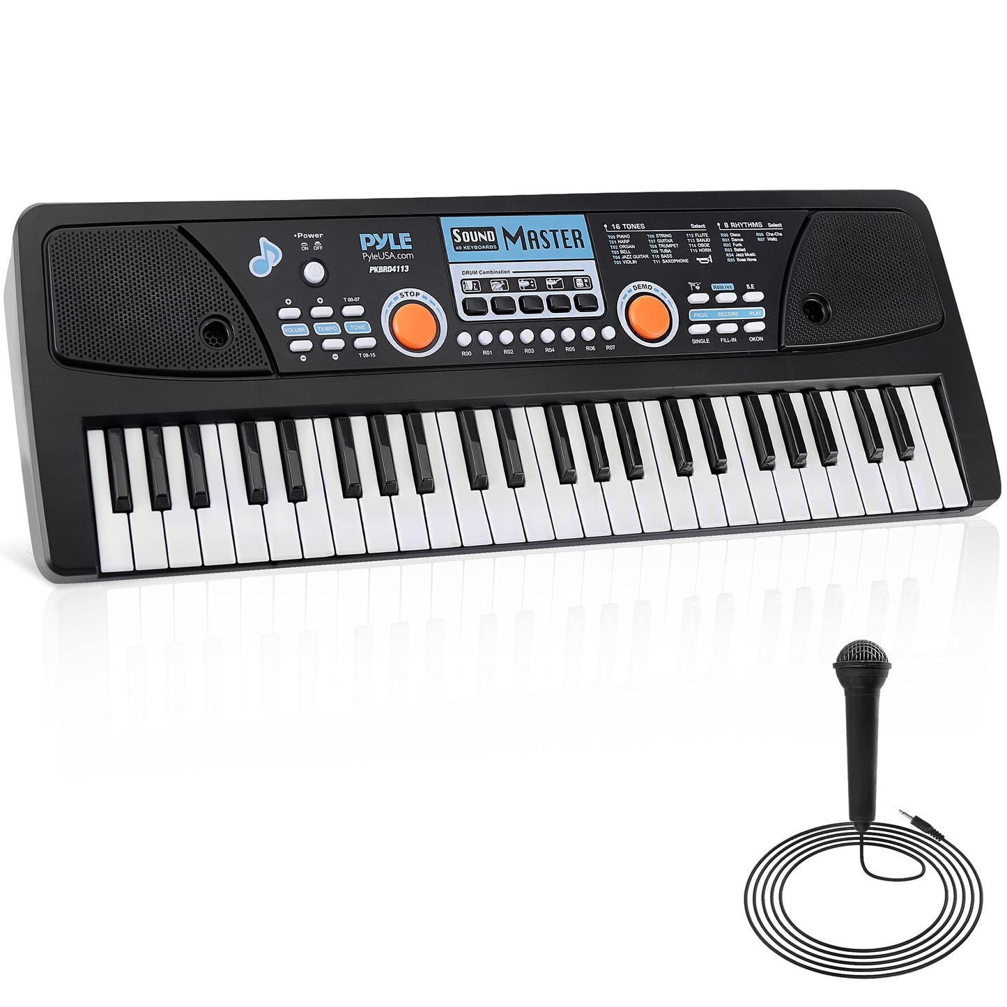 Pyle Portable Electric 49 Key 2 In 1 Karaoke 16 Tone 8 Rhythm Musical Piano Keyboard and Microphone w/ Built In Speakers & Rechargeable Battery, Black