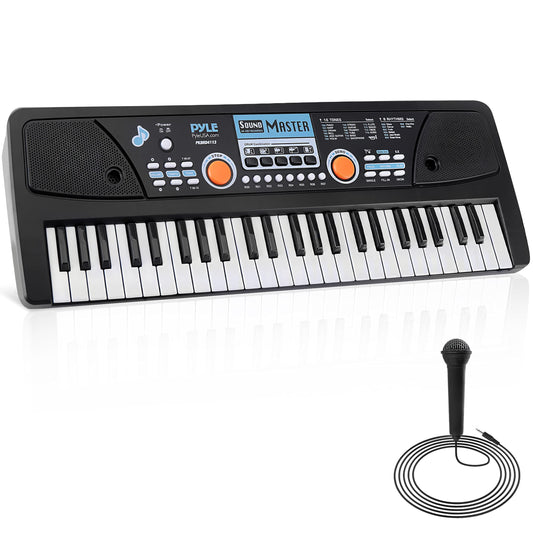Pyle Portable Electric 49 Key 2 In 1 Karaoke 16 Tone 8 Rhythm Musical Piano Keyboard and Microphone w/ Built In Speakers & Rechargeable Battery, Black