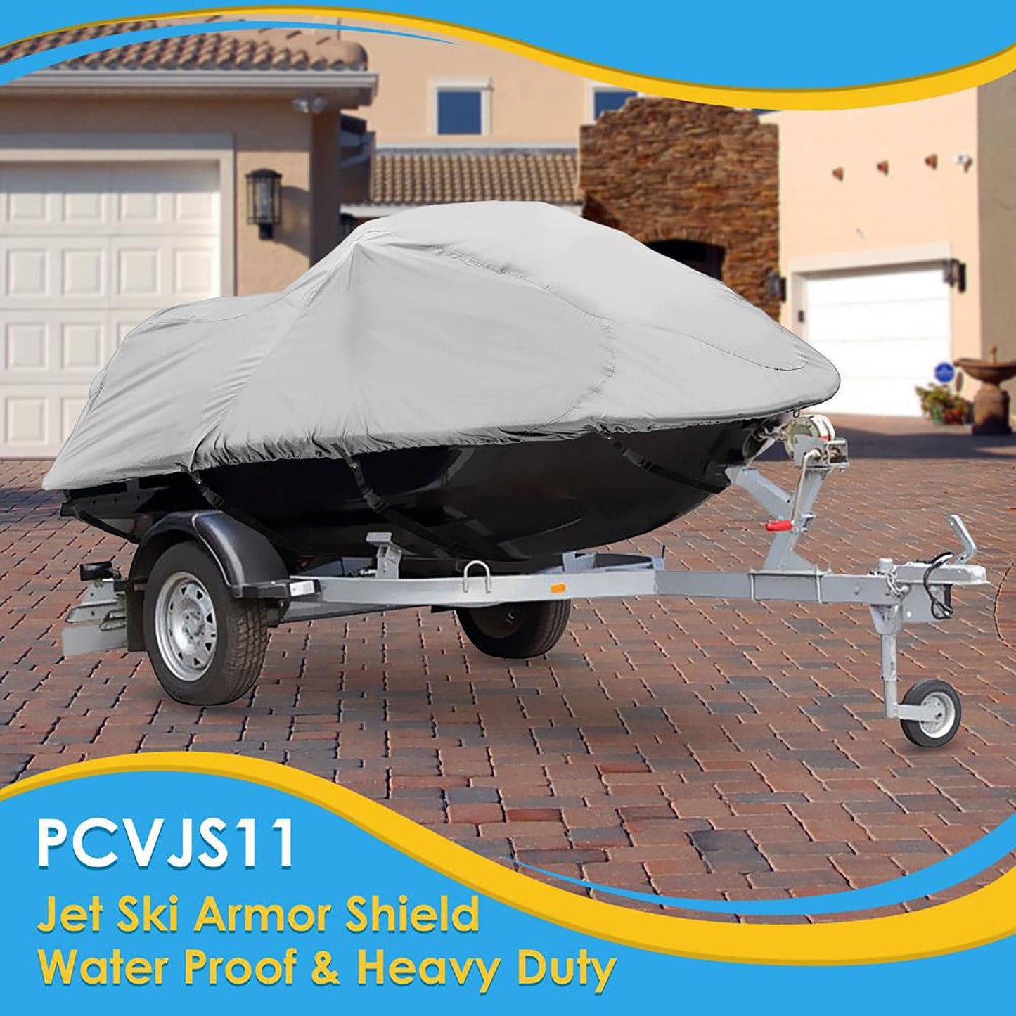Pyle Jetski Cover, Marine Grade, Waterproof Fabric, Trailer Storage, Elastic Cord, 102” to 107” Length, Personal Watercraft Protection, Universal Fit, Includes Storage Bag, Durable Polyester