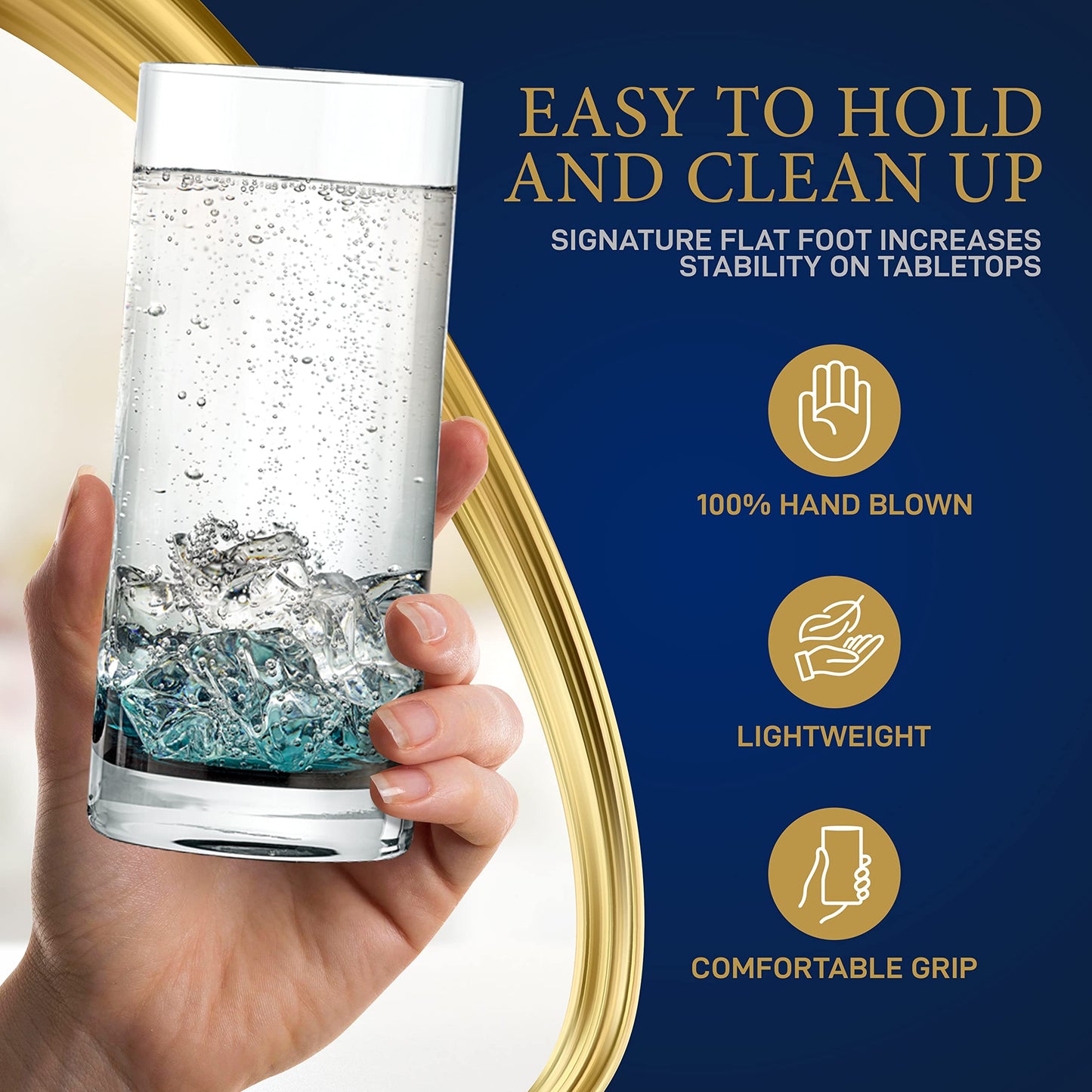 NutriChef 12.5oz Highball Drinking Glasses - Set of 4 Heavy Base Tall Tumbler Clear Glassware for Water, Wine, Beer, Liquor, Gin, Cocktail, Whiskey, Juice, Iced Coffee, Mixed Drinks, Dishwasher Safe