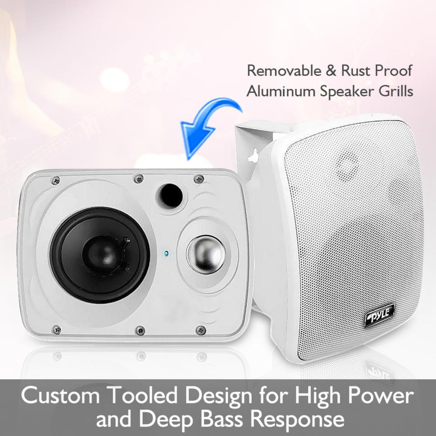 Pyle Outdoor Bluetooth Wireless Speaker System-2-way Active/Passive Pair - 6.5in, 800Watt Peak Power,Weatherproof,Wall/Ceiling Mounted Speakers w/ Metal Grill, Universal Mount, Indoor/Outdoor-White