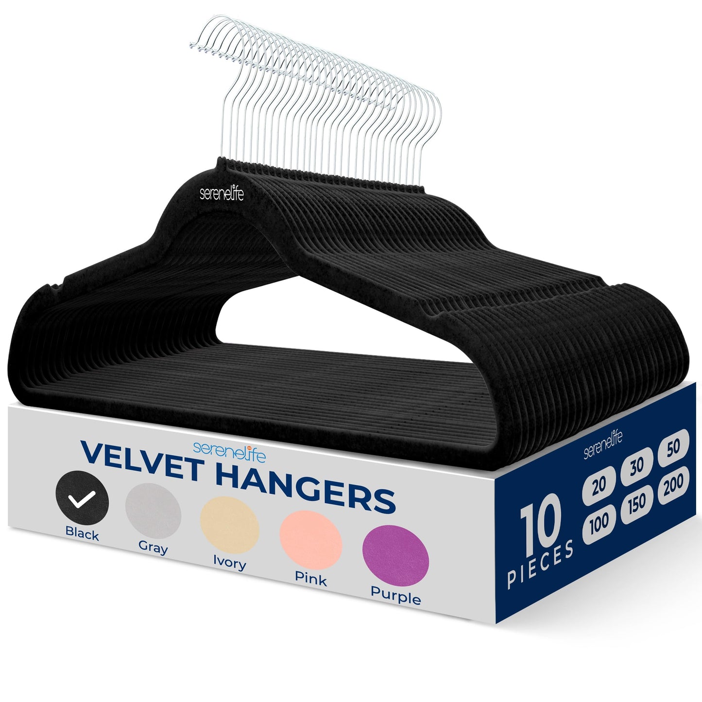 SereneLife 10 Pack Velvet Hangers - Non-Slip with 360° Swivel Hook - Ultra-Thin, Lightweight Velvet Hangers for Shirts, Sweaters, Hoodies, Kids Clothes & Dresses - Space-Saving