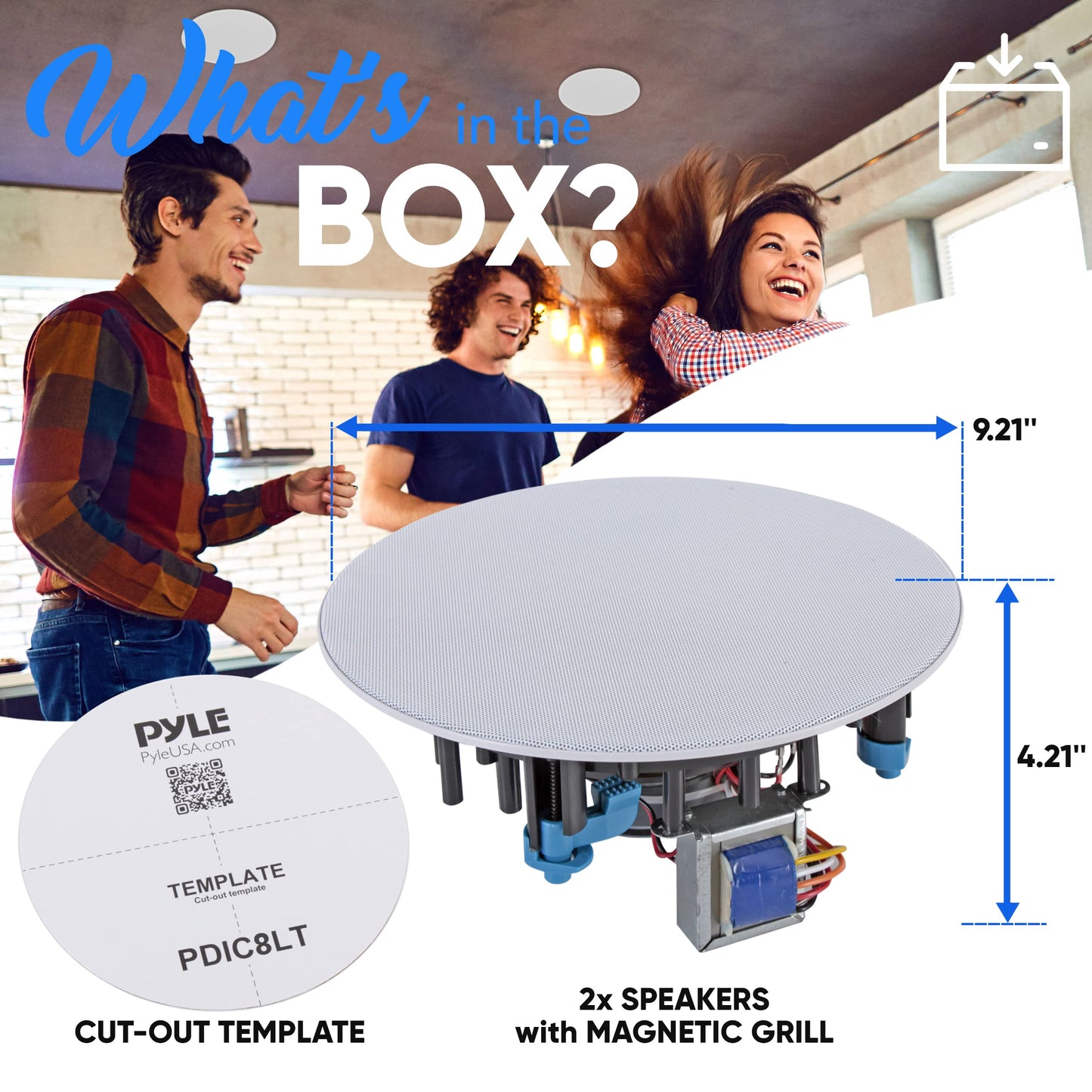 Pyle Ceiling and Wall Mount Speaker-8” 2-Way 70V Audio Stereo Sound Subwoofer Sound with Dome Tweeter,600 Watts,in-Wall&in-Ceiling Flush Mount for Home Surround System-Pyle PDIC8LT(White)