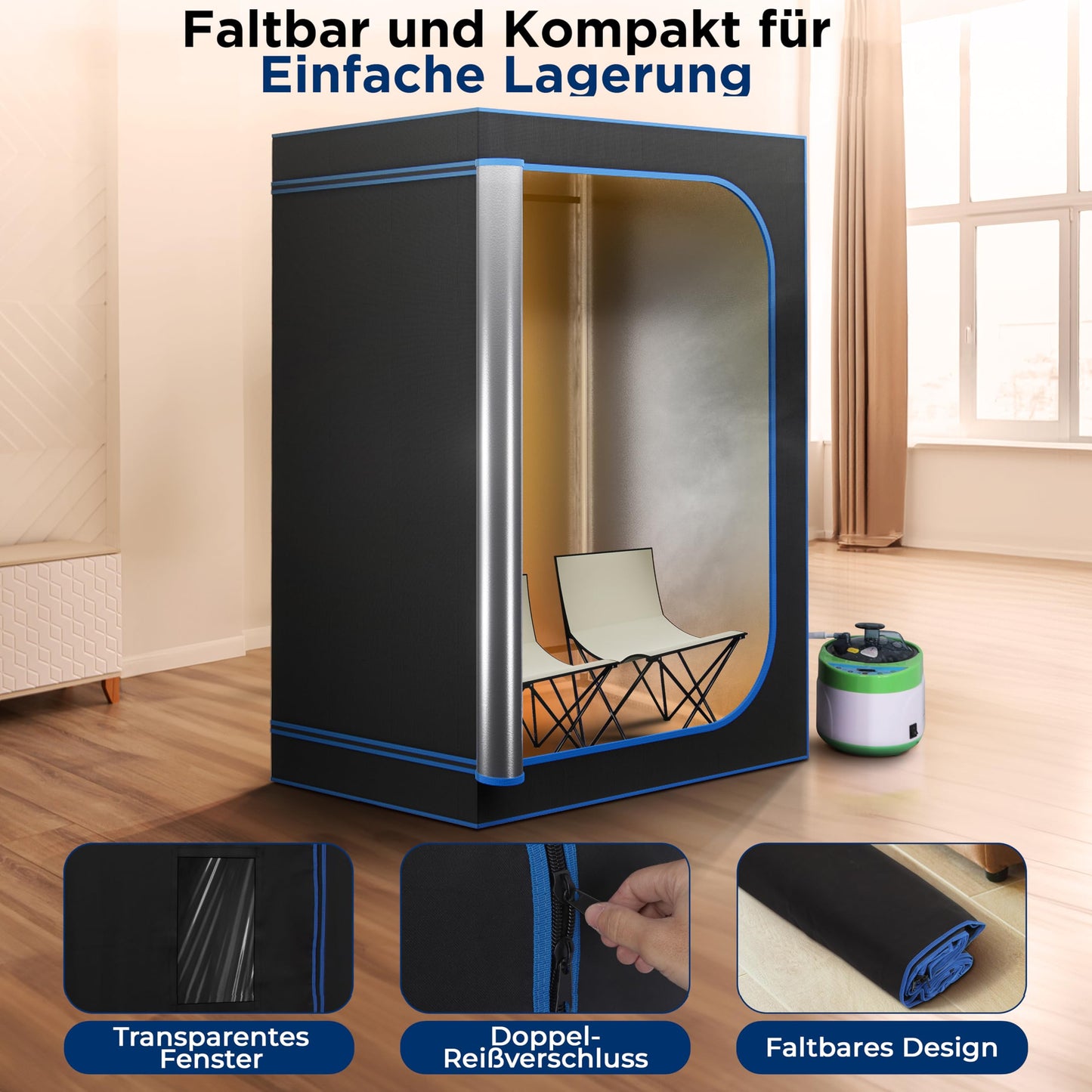 SereneLife Portable Sauna for Home, 2 Person Steam Sauna Tent with 4L Steamer, 2 Folding Sauna Chairs, Remote Control In-Home Spa, 71"x47" - inches (Black)