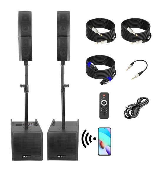 Pyle Line Array Column Speaker - Professional and Compact Sound System with 12 inch Speaker Subwoofer, Streaming, Built-in Digital Audio Amplifier with 5 Band Graphic Equalizer