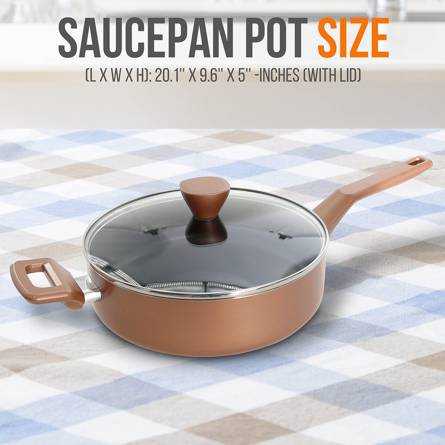 NutriChef Sautepan Pot with Lid - Non-Stick High-Qualified Kitchen Cookware with See-Through Tempered Glass Lids, 3 QT. (Works with Model: NCCWA13BR)