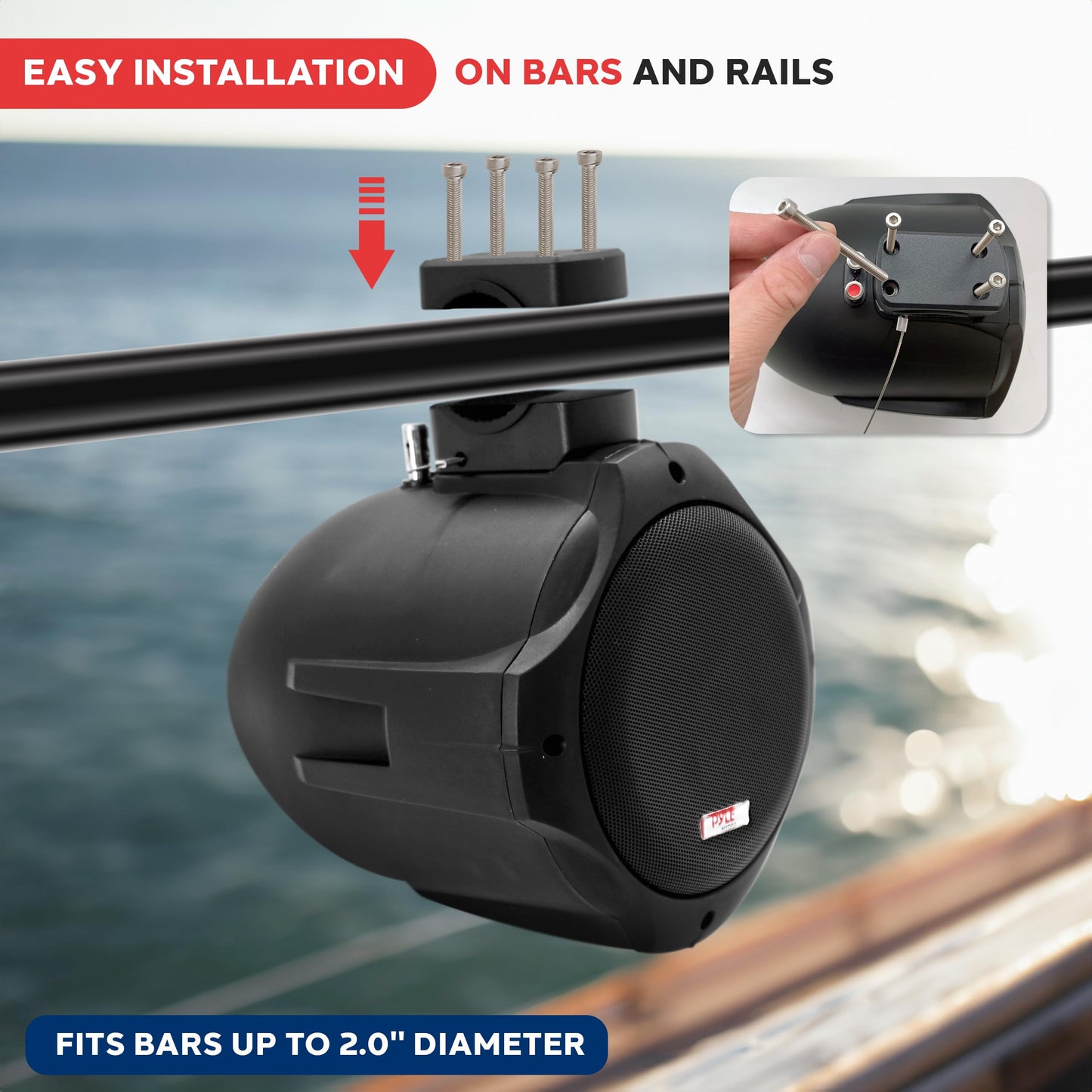Pyle 6.5 Inch Dual Marine Speakers-2 Way IP44 Waterproof, Weather Resistant Outdoor Audio Stereo Sound System with 200 Watt Power and Poly Mica Cone and Butyl Rubber Surround-1 Pair - PLMRB85 (Black)