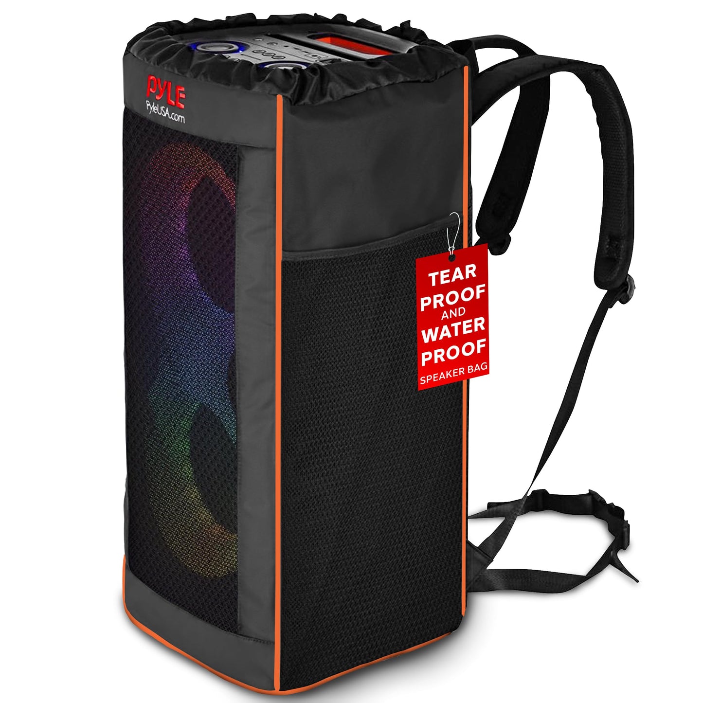 Pyle Portable Waterproof Speaker Bag, Tear-Proof Travel Case with Adjustable Backpack Straps, Side Storage Pockets & Drawstring Top, Compatible with Pyle Speaker PPHP26BL & More, 11.8”x11.8”x26.4”