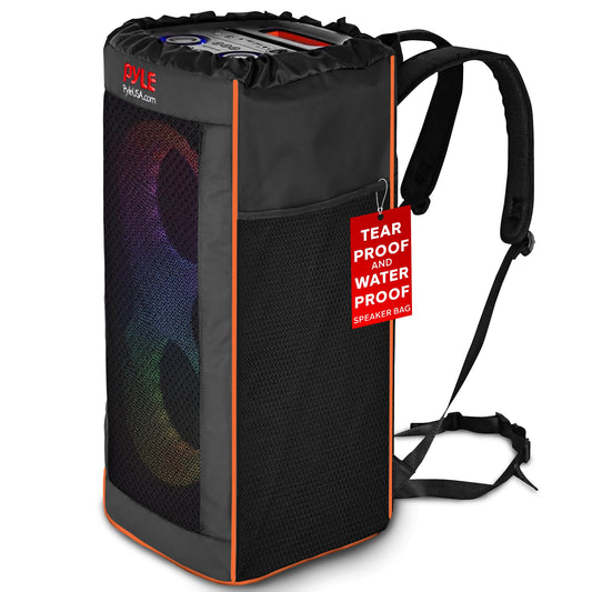 Pyle Portable Waterproof Speaker Bag, Tear-Proof Travel Case with Adjustable Backpack Straps, Side Storage Pockets & Drawstring Top, Compatible with Pyle Speaker PPHP26BL & More, 11.8”x11.8”x26.4”