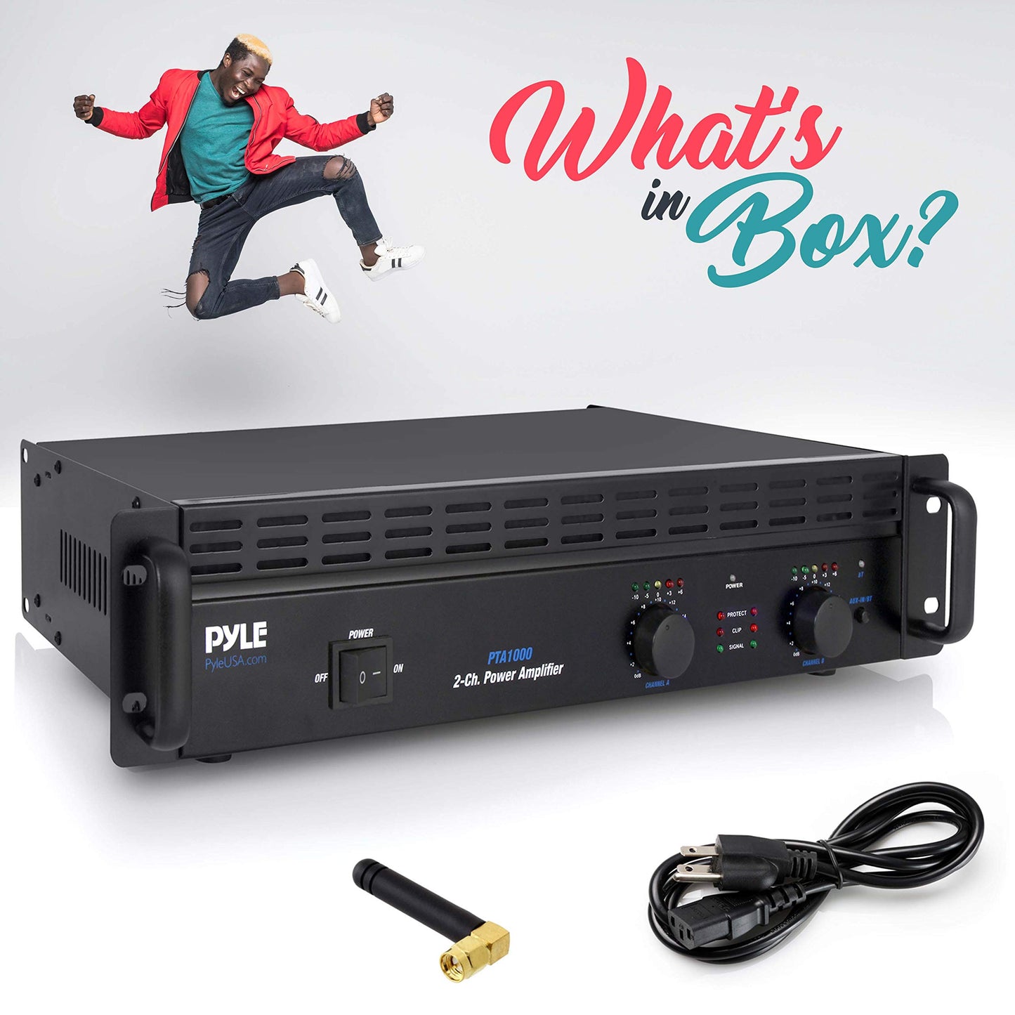 Professional Audio Bluetooth Power Amplifier - 2-Channel Rack Mount Bridgeable, LED Indicators, Shockproof Binding Posts, Cooling Fans 1000 Watt - Pyle PTA1000