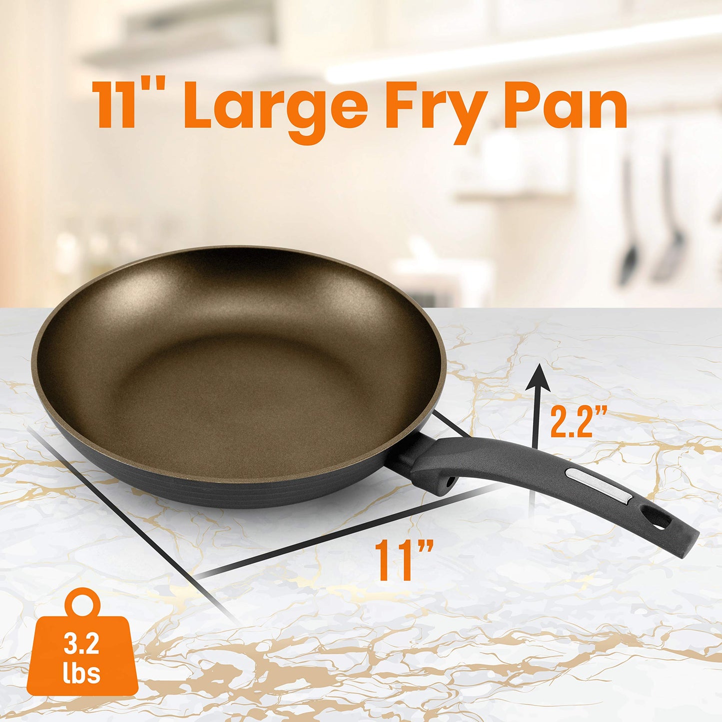 11'' Durable Large Fry Pan - Non-stick High-Qualified Kitchen Cookware, Induction Compatible, Hard-Anodized Look Heat Resistant Lacquer, Works with Model: NCCW12S - NutriChef PRTNCCW12LFP