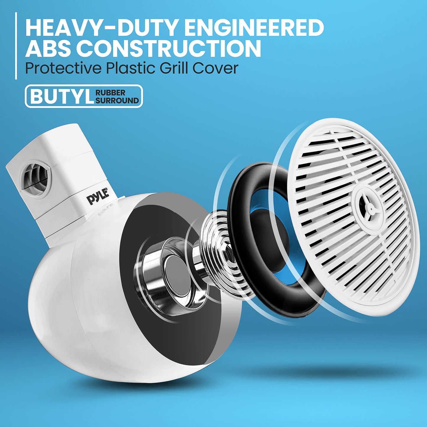 PyleUsa 8” Waterproof Off-Road Speakers - 300W 2-Way Marine Wakeboard Tower Sound System w/LED Light, Full Range Outdoor Stereo Speaker for Car, ATV, UTV, Jeep, Boat, Includes Brackets (White)