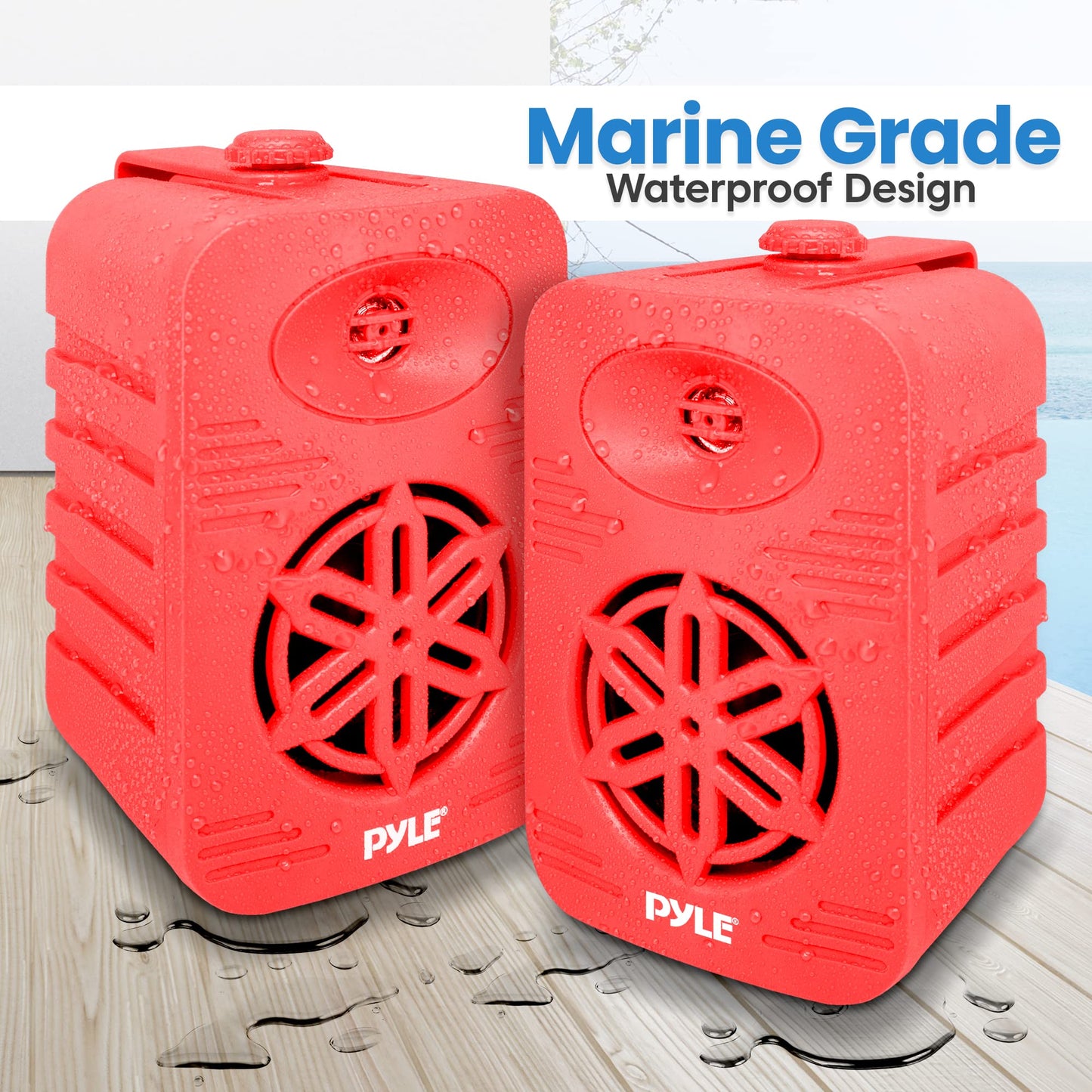 PyleUsa Bluetooth Indoor Outdoor Speakers Pair - 300 Watt Dual Waterproof 4” 2-Way Full Range Speaker System w/ 1/2” High Compliance Polymer Tweeter Home,Boat, Marine,Deck, Patio,Poolside - PDWRBT46RD