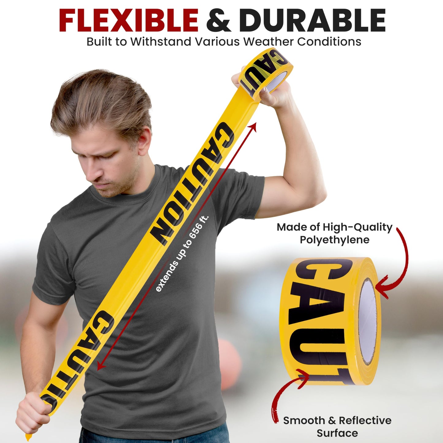 Pyle 8 Pieces Yellow Caution Tape Set - 656 Foot Long Tape Roll Suitable for a Wide Range of Applications, Including Roadworks, Events, and Hazardous Areas