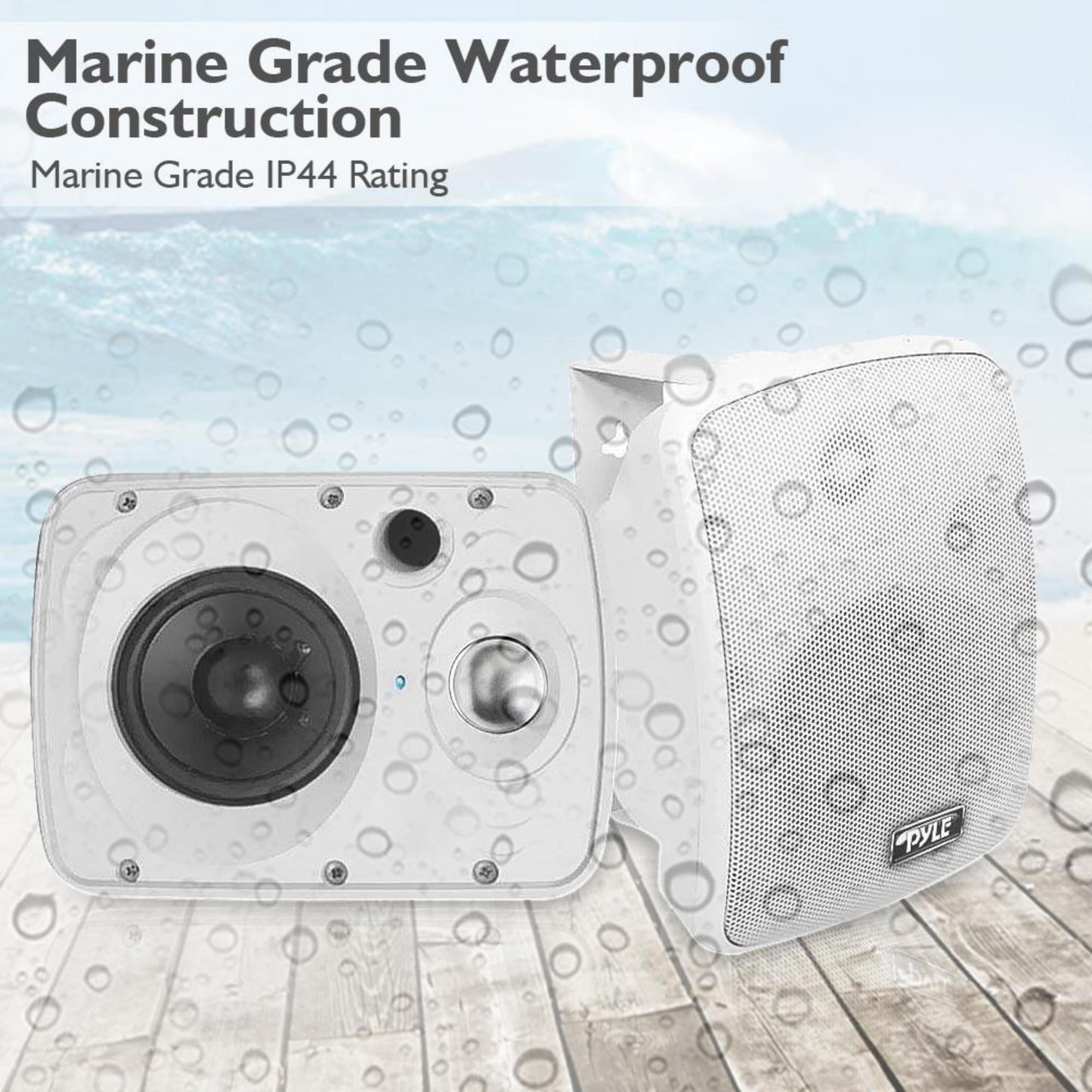 Pyle Outdoor Bluetooth Wireless Speaker System-2-way Active/Passive Pair - 6.5in, 800Watt Peak Power,Weatherproof,Wall/Ceiling Mounted Speakers w/ Metal Grill, Universal Mount, Indoor/Outdoor-White