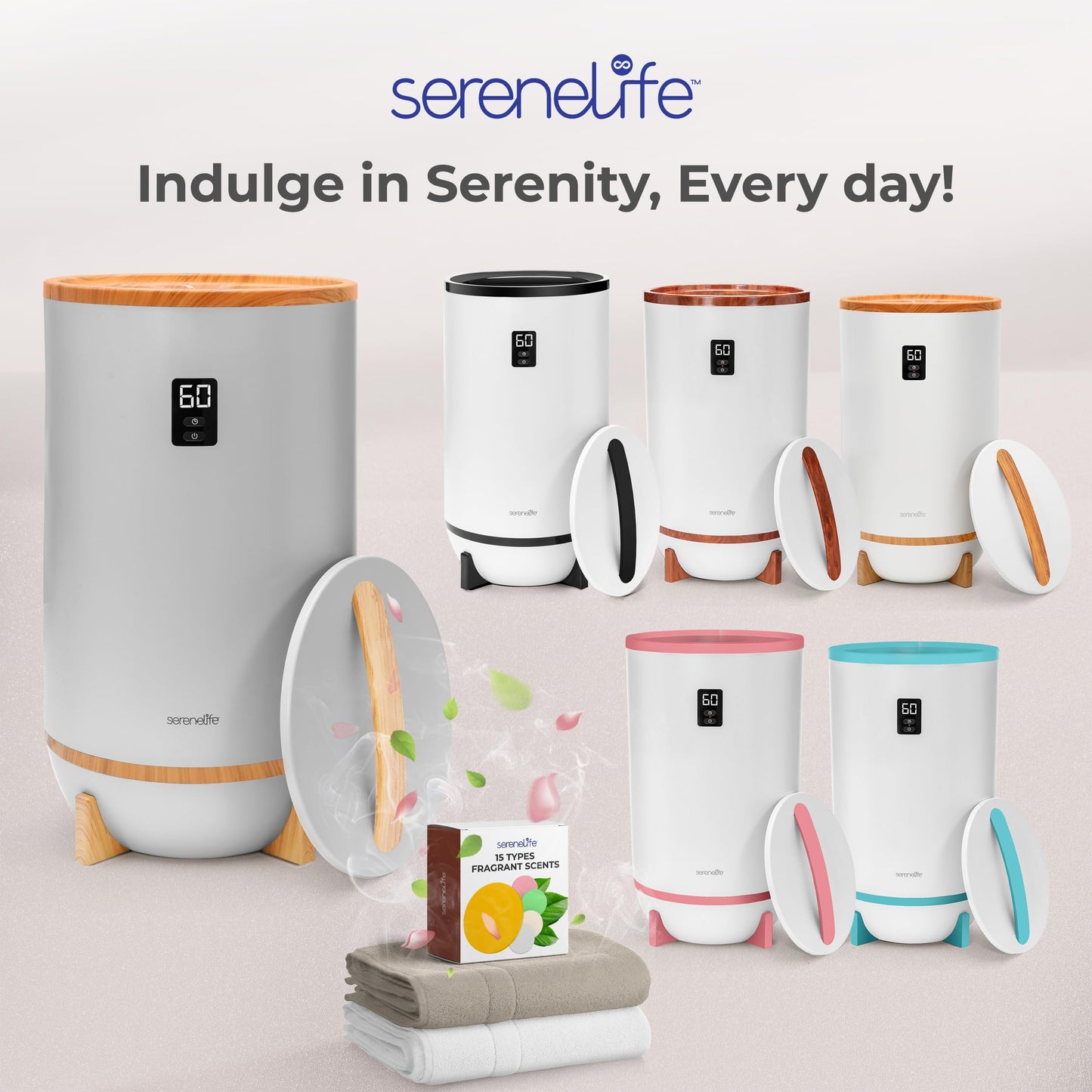 SereneLife Towel Warmers Bucket, with Customized Fragrance for Spa and Bathroom, Luxury Towel Heater Gifts for Him & Her, Auto Shut off, Fits 2 large Towels, Blankets, Bathrobes, PJ's (Grey)