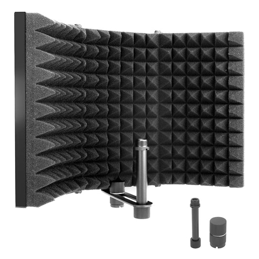 PyleUsa Microphone Isolation Shield- 3 Panel Noise Absorbing Record Booth Studio Acoustic Vocal Dampening Filter w/ 1.6"Thick Foam, Adjustable Mic Depth, Removable Shock Mount, Universal ⅝" Threading
