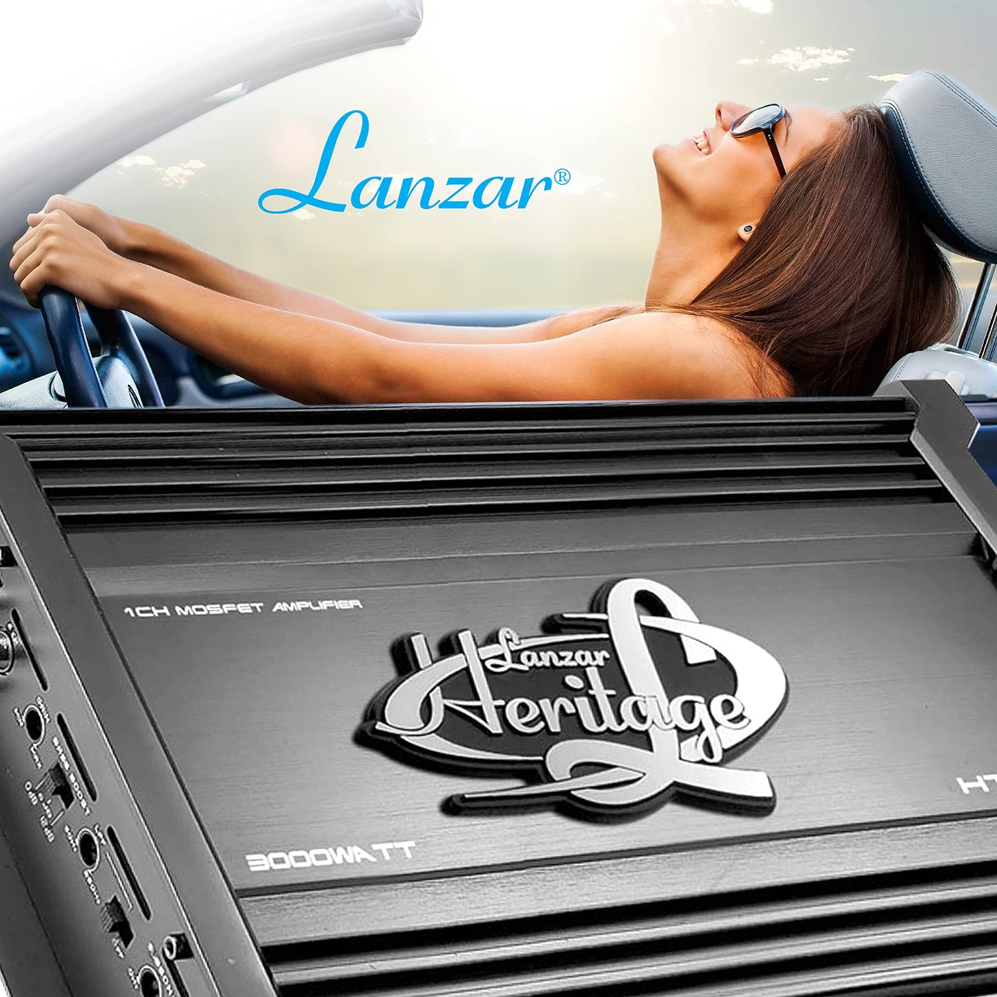 Lanzar 1 Channel Car Audio Amplifier, 3000 Watt, Monoblock, 2 Ohm, MOSFET, Nickel Plated RCA Input, Bass Boost Circuit, Electronic Crossover Network, Power Protection LEDs - HTG157