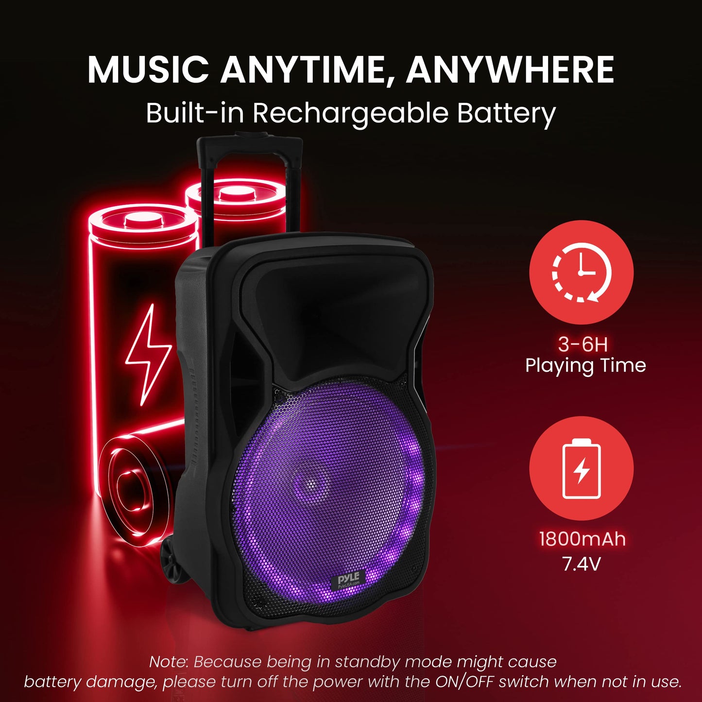 PyleUsa Portable Bluetooth PA Speaker-300W 12” Rechargeable Indoor/Outdoor BT Karaoke Audio System - LED Display, FM/AUX/MP3/USB/SD,1/4" in, Handle, Wheels-Wireless & Wired Mic, Remote Control
