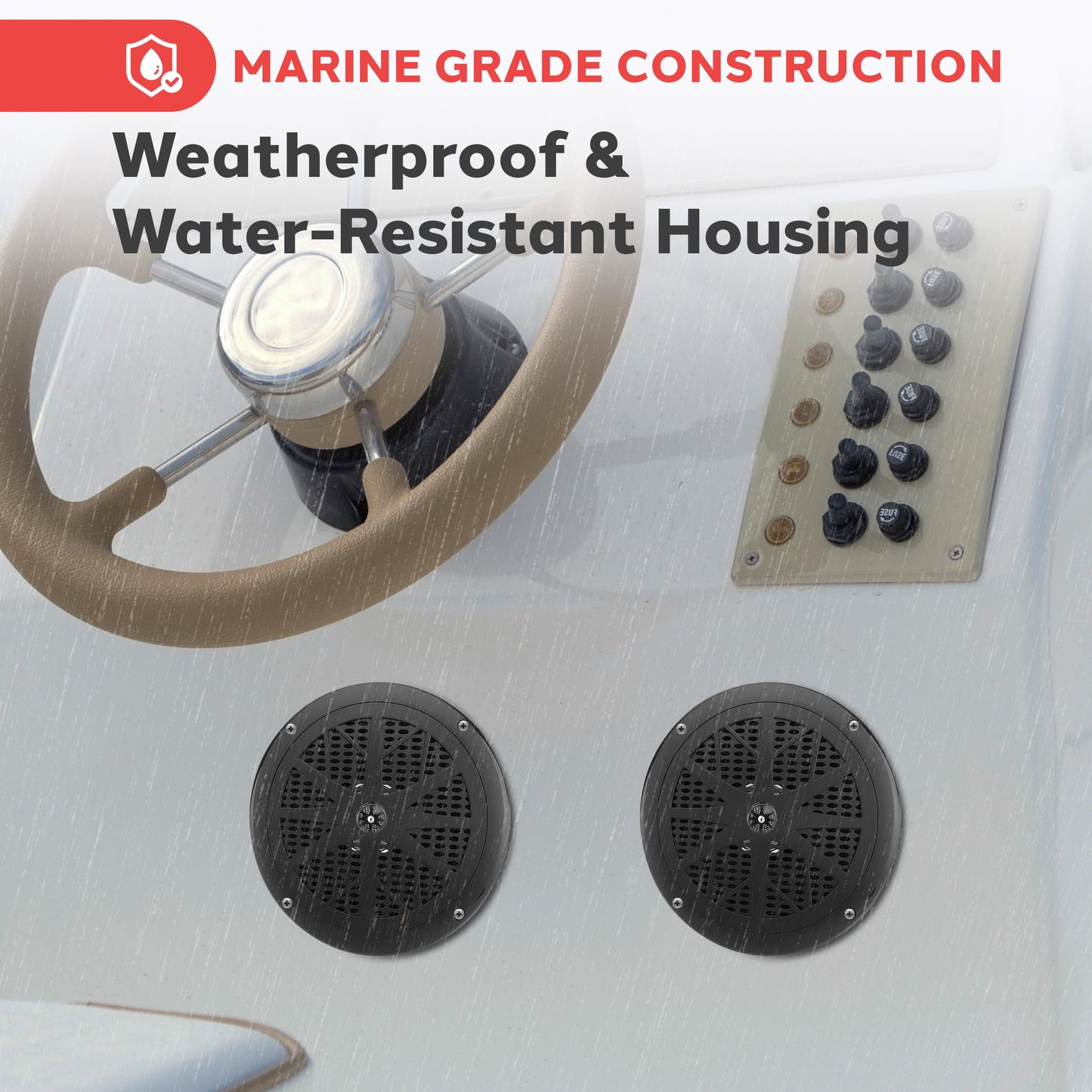 Pyle 6.5 Inch Dual Marine Speakers - 2 Way Waterproof and Weather Resistant Outdoor Audio Stereo Sound System with 120 Watt Power, Polypropylene Cone and Cloth Surround - 1 Pair - PLMR61B (Black)