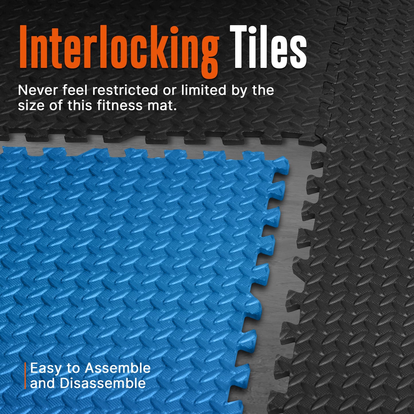 Thick Puzzle Exercise Mat, 6 Pcs EVA Foam Interlocking Tiles Protective Flooring for Gym Equipment and Cushion for Workouts, Durable Non-Skid Texture, Easy to Assemble, Blue and Black