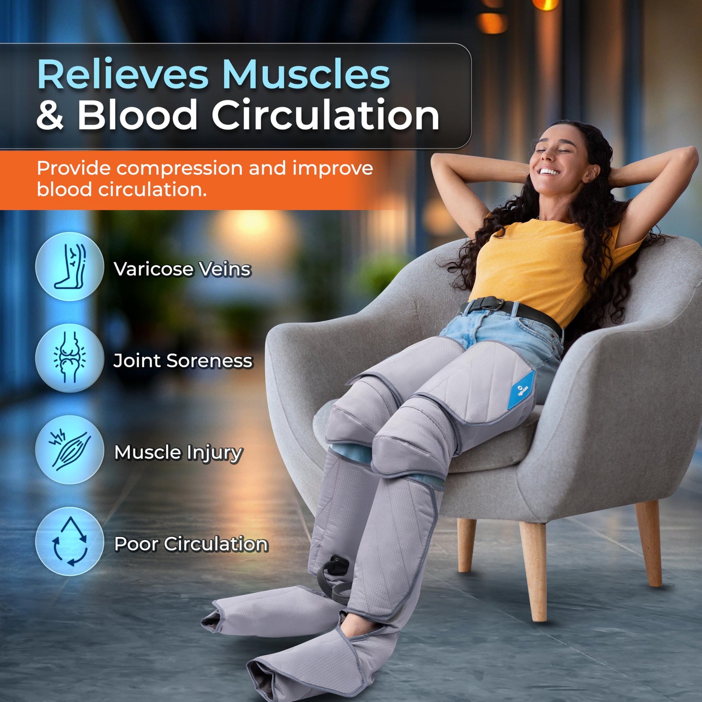 SereneLife Air Compression Leg Massager, Full Leg Massager with Heat and Compression, Portable and Adjustable with 6 Modes 3 Vibrations 3 Intensities, 11 Airbags for Thigh Calf Foot Massage