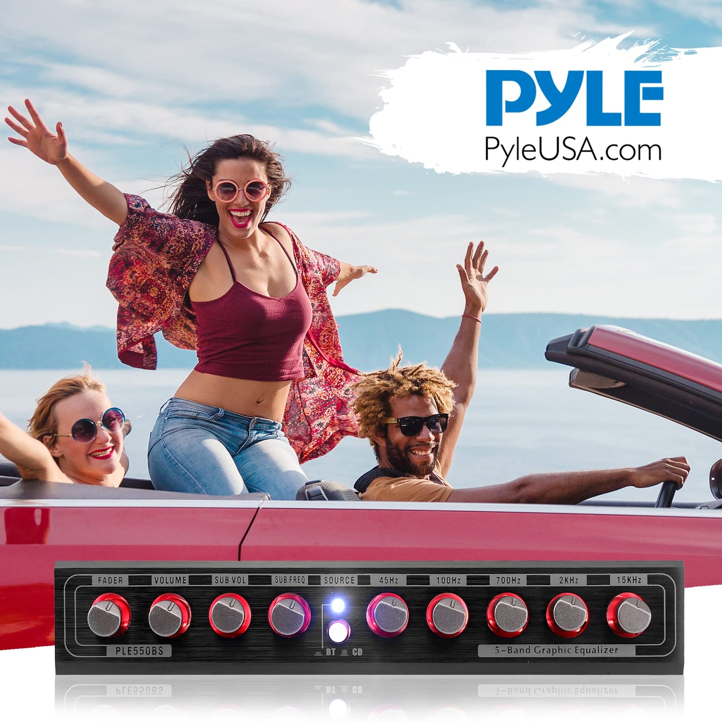 PyleUsa 5 Bands Graphic Equalizer with SUB Volume Adjustable for Subwoofer Channel, Built in Bluetooth for Wireless Music Streaming, Stereo RCA Output, Aux RCA Input, Mounting Hardware Included
