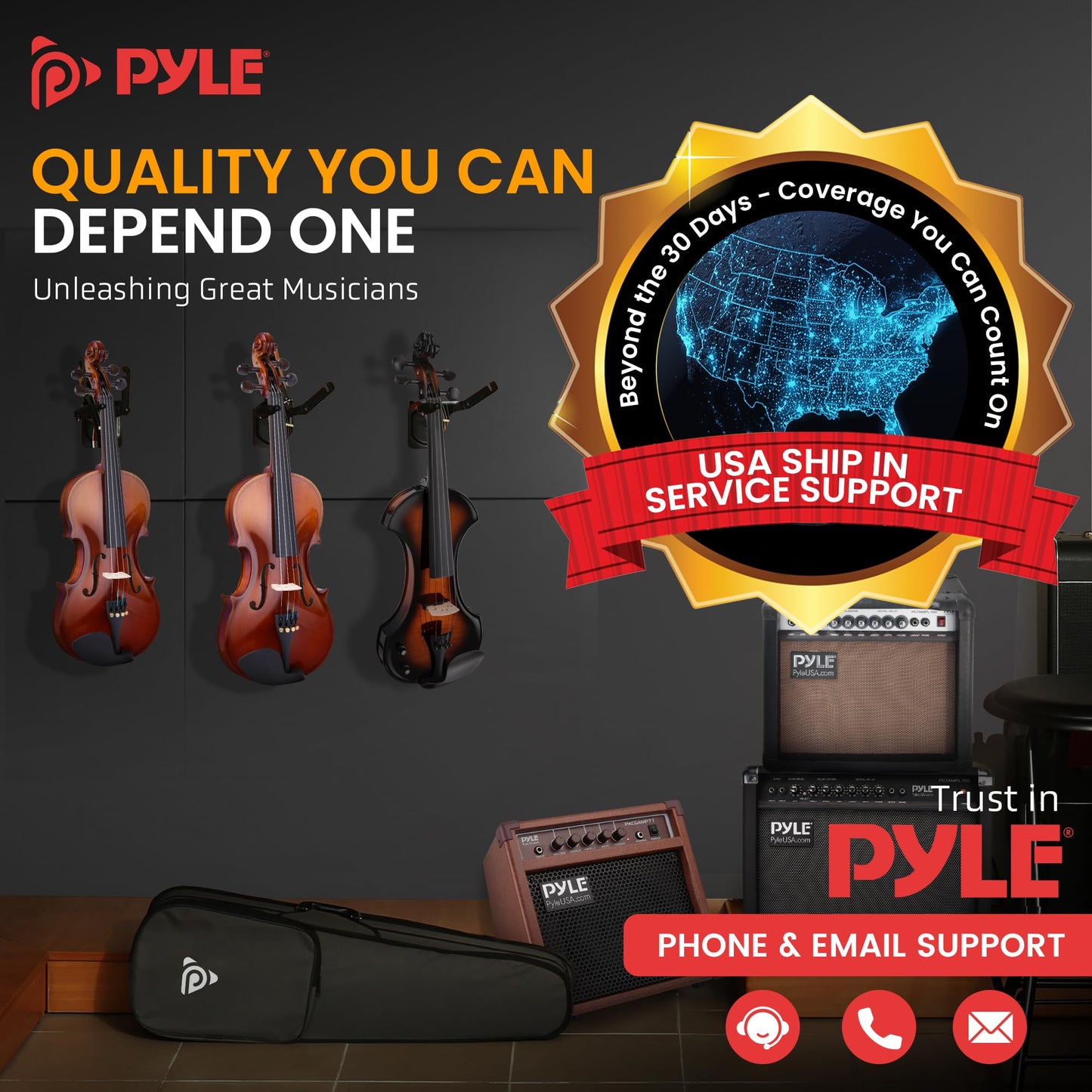Pyle 1/4 Size Beginner Violin Starter Kit, Violin Starter Package with Travel Case & Bow, Extra Strings, Digital Tuner, Shoulder Rest & Cleaning Cloth for Students, Kids, Adults