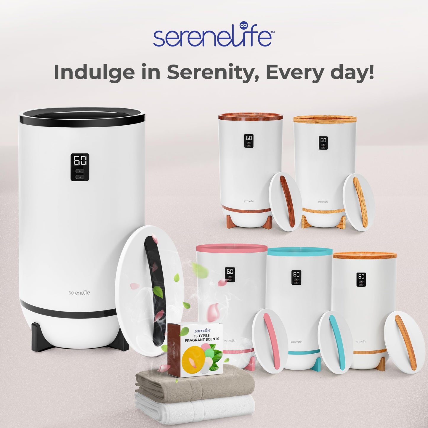 SereneLife Towel Warmers Bucket, with Customized Fragrance for Spa and Bathroom, Luxury Towel Heater Gifts for Him & Her, Auto Shut off, Fits 2 large Towels, Blankets, Bathrobes, PJ's (Black)